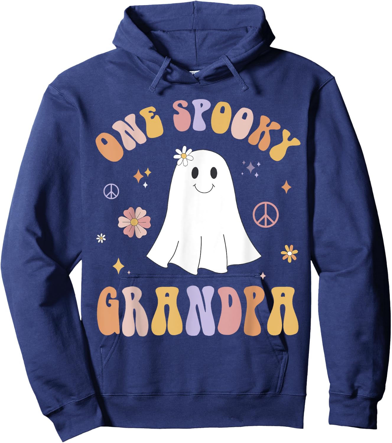 One Spooky Grandpa First Birthday Retro Halloween Ghost Boo Hoodie - Hoodie | Navy