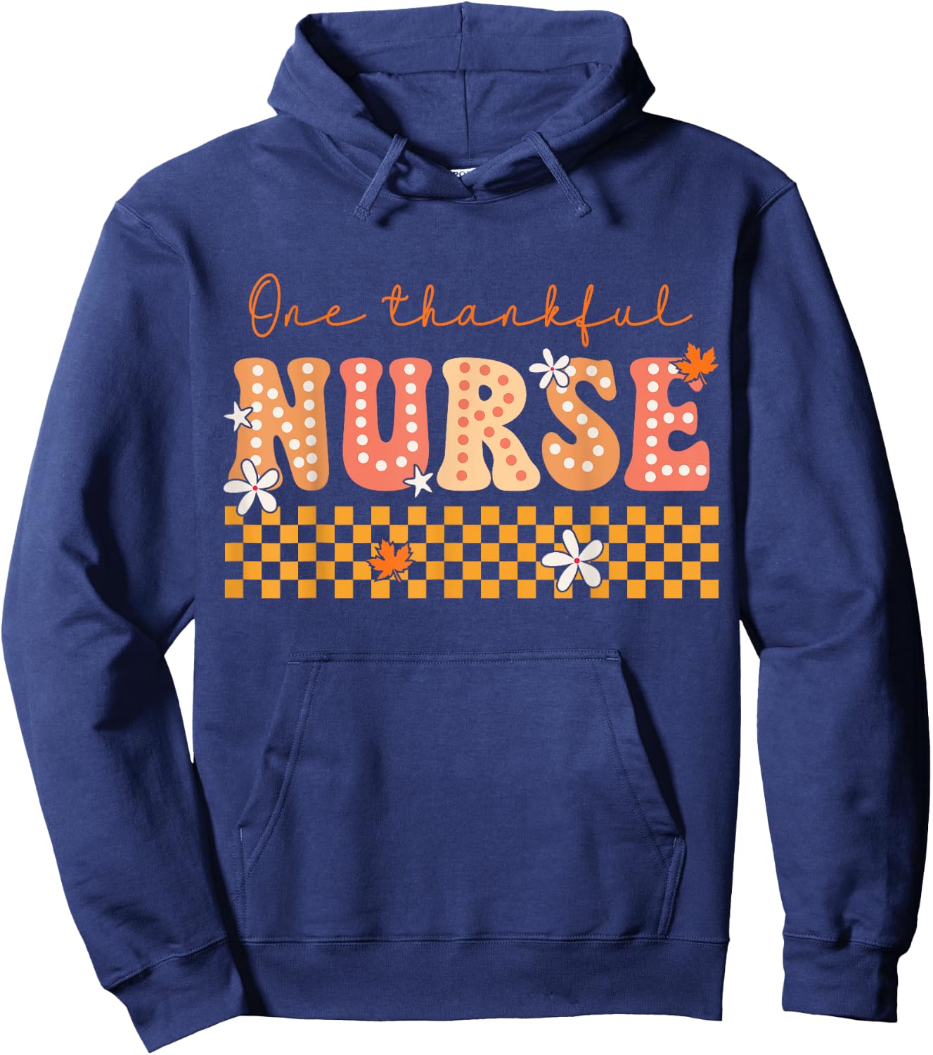 One Thankful Nurse Groovy Fall Turkey Thanksgiving Nurse Hoodie - Hoodie | Navy