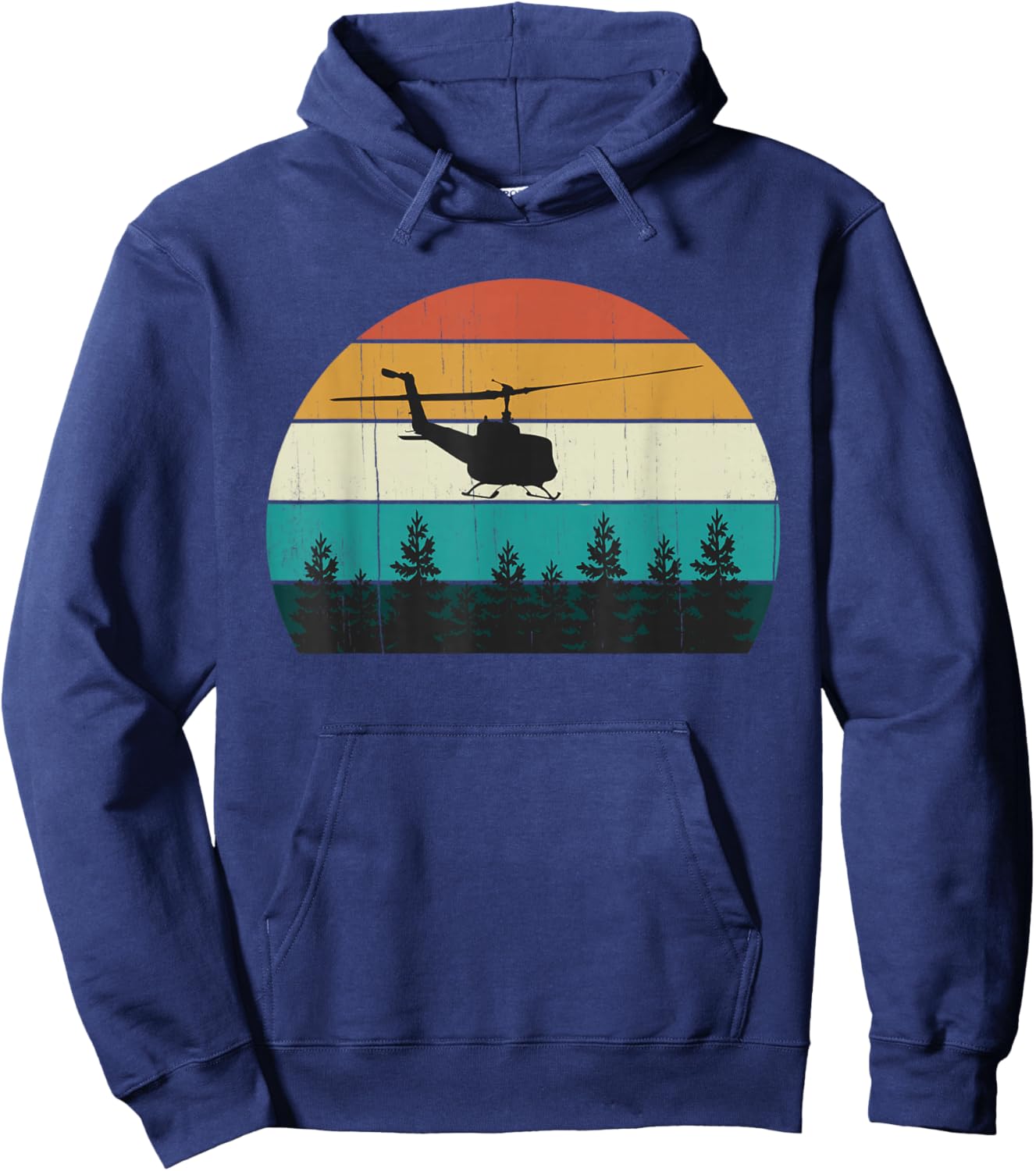 Retro Helicopter Pilot: Vintage Sunset: Chopper / Rotorcraft Hoodie - Hoodie | Navy