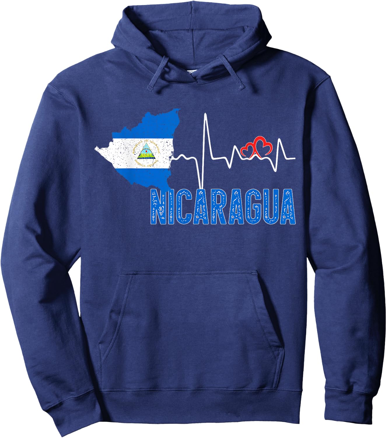 Nicaragua Flag Map Heartbeat for Nicaraguan Pride Hoodie - Hoodie | Navy