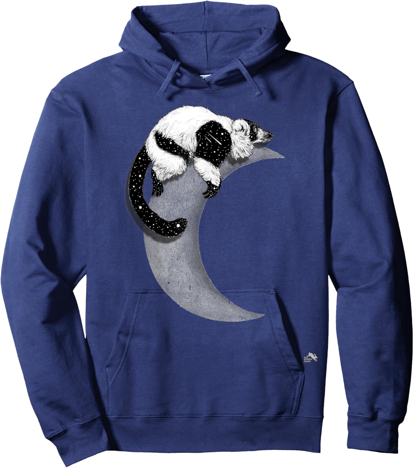 Black & White Ruffed Lemur - Indri - In Space On the Moon Hoodie - Hoodie | Navy