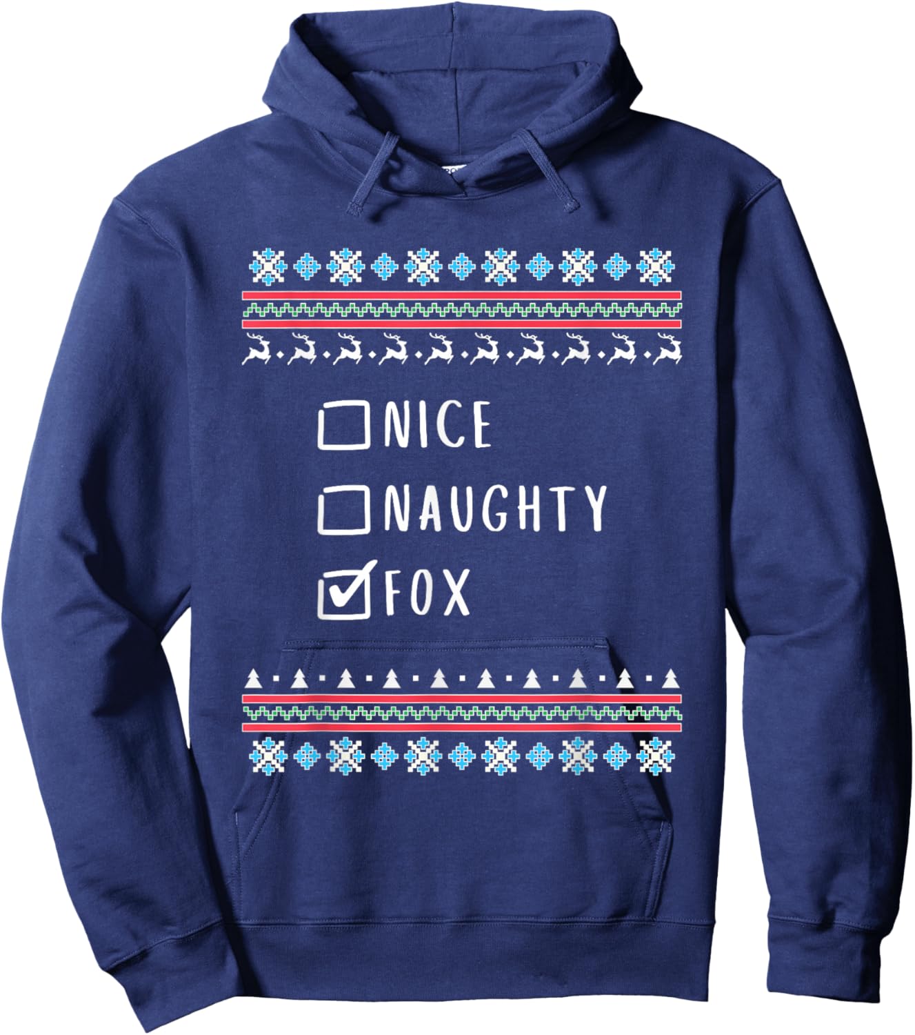 Nice, Naughty, Fox, Ugly Sweater Style Hoodie - Hoodie | Navy