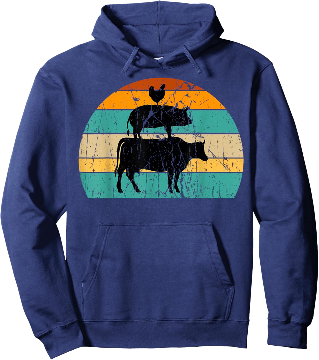 Vintage My Food Pyramid Carnivore Meat Eater Pig Cow Chicken Hoodie - Hoodie | Navy