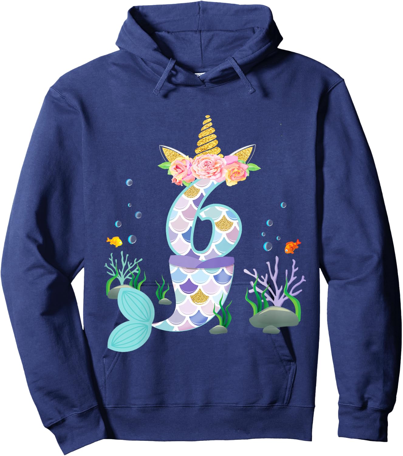 6 Year Old Unicorn Mermaid Birthday Tail Girl Theme 6th Gift Hoodie - Hoodie | Navy