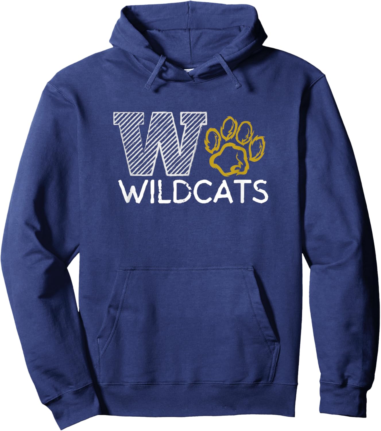 Wildcats Spirit Bold Letter W and Paw Print Hoodie - Hoodie | Navy