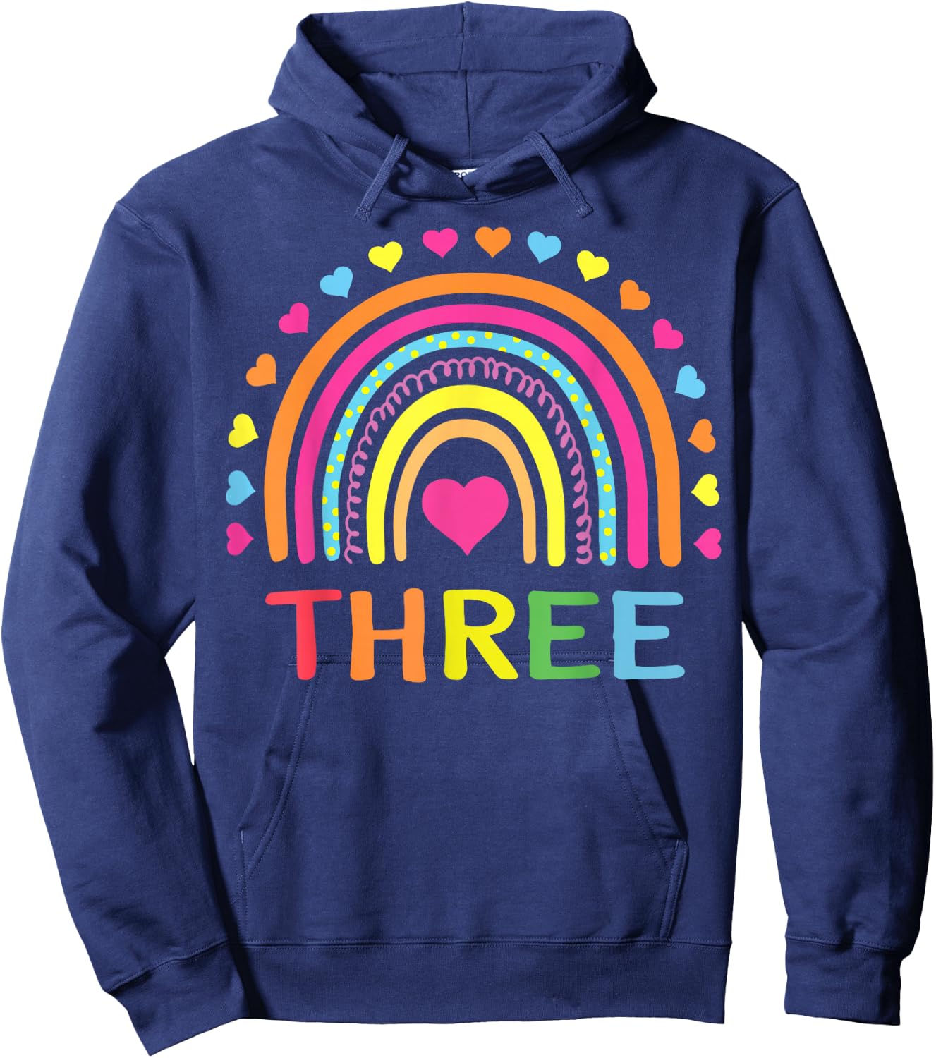3 Years Old Rainbow 3rd Birthday Gift Girls Boys Kids Hoodie - Hoodie | Navy