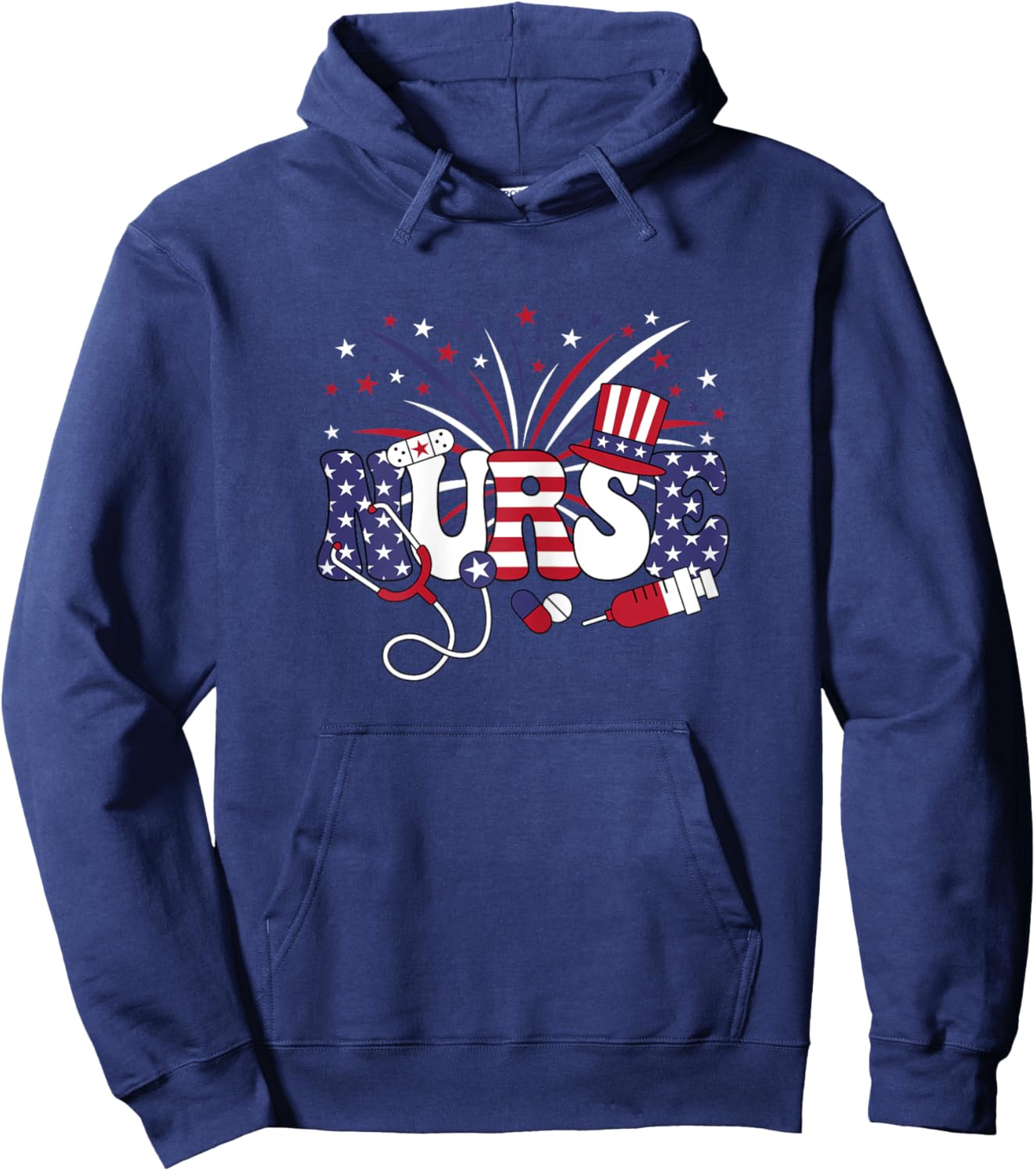 4th Of July Patriotic Nurse American Flag USA Nursing Women Hoodie - Hoodie | Navy