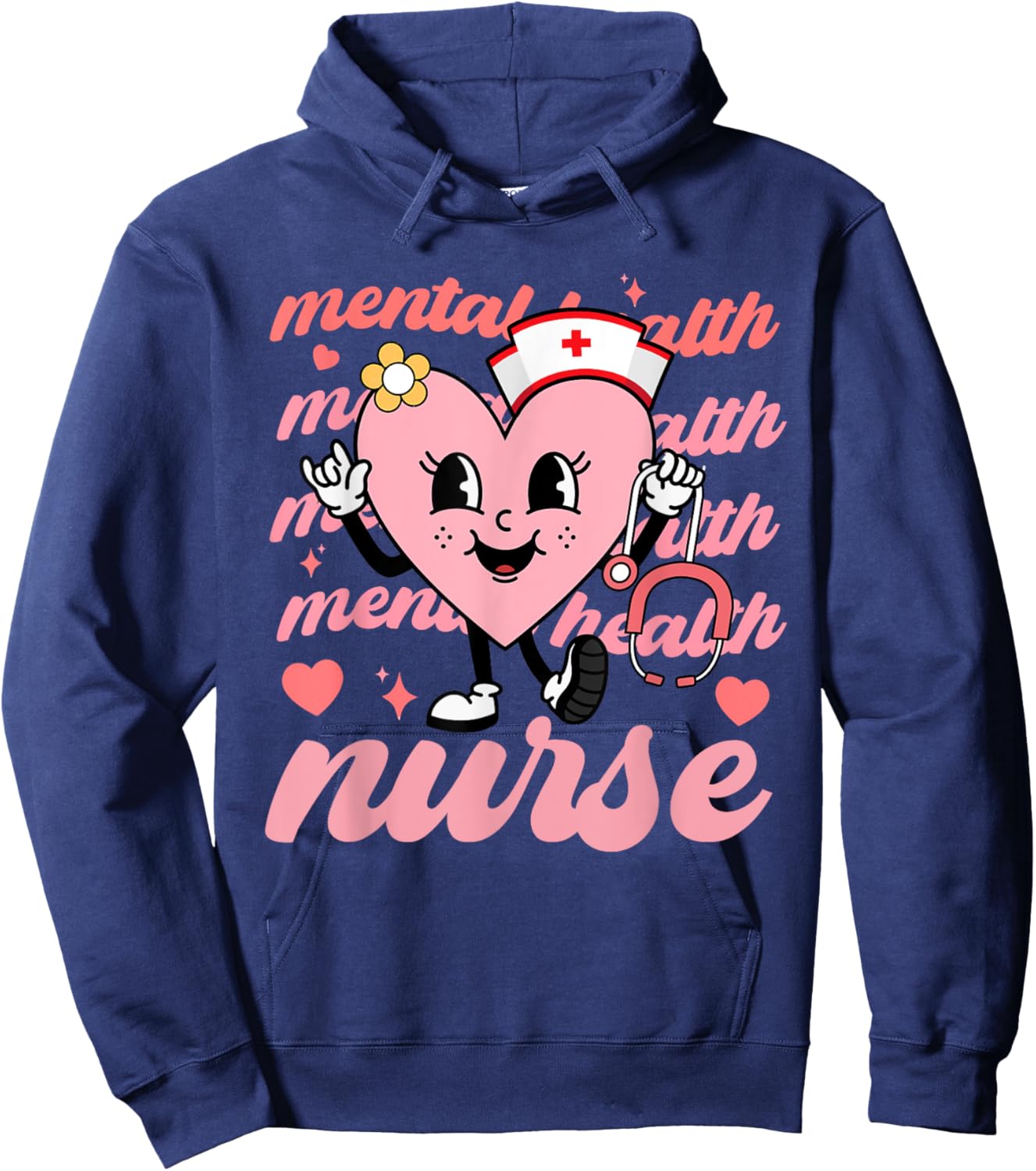 Retro Mental Health Nurse Valentines Day Hearts Stethoscope Hoodie - Hoodie | Navy