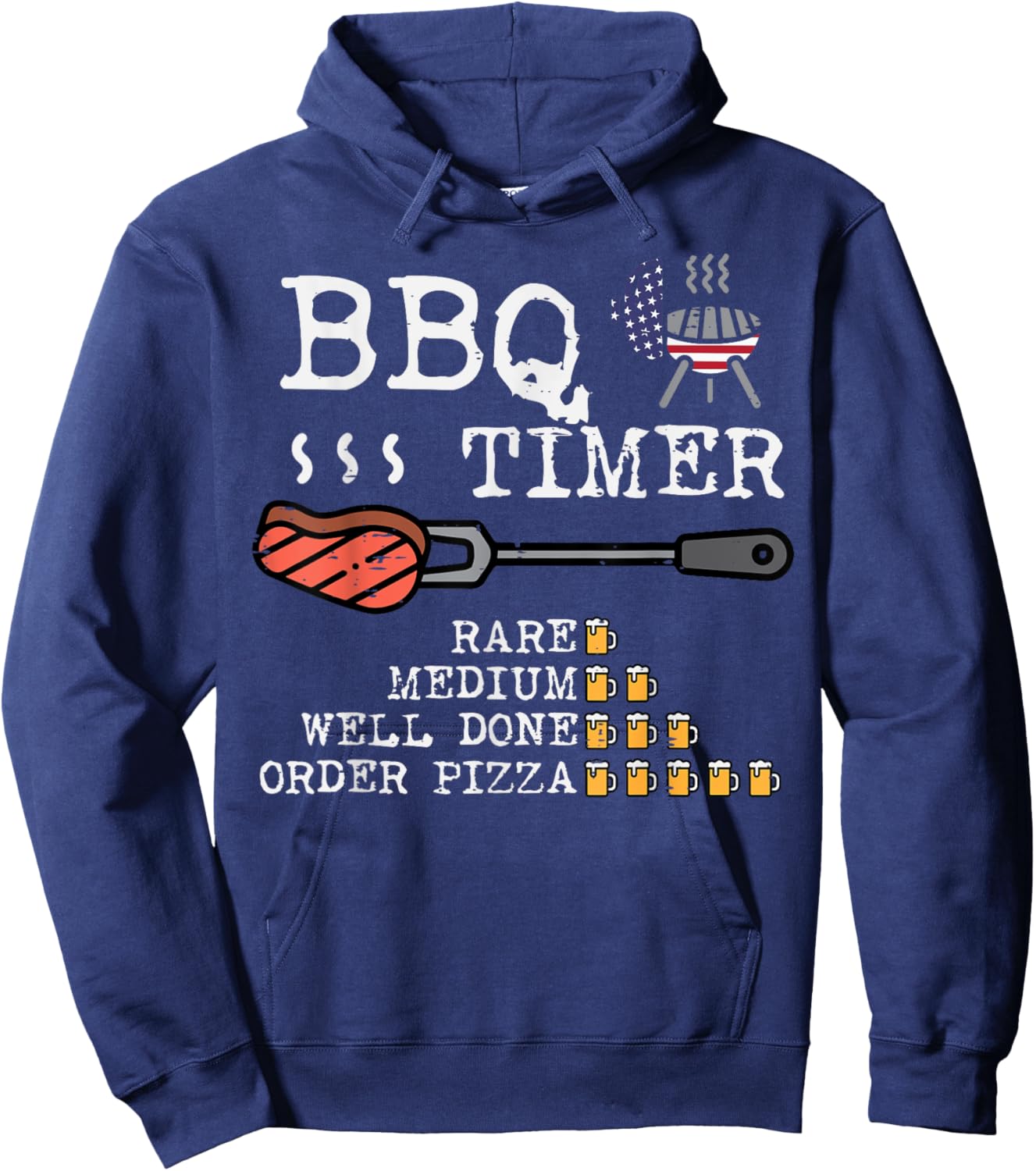 Bbq Timer Flag Funny Barbecue Grill 4th July Dad Grandpa Men Hoodie - Hoodie | Navy