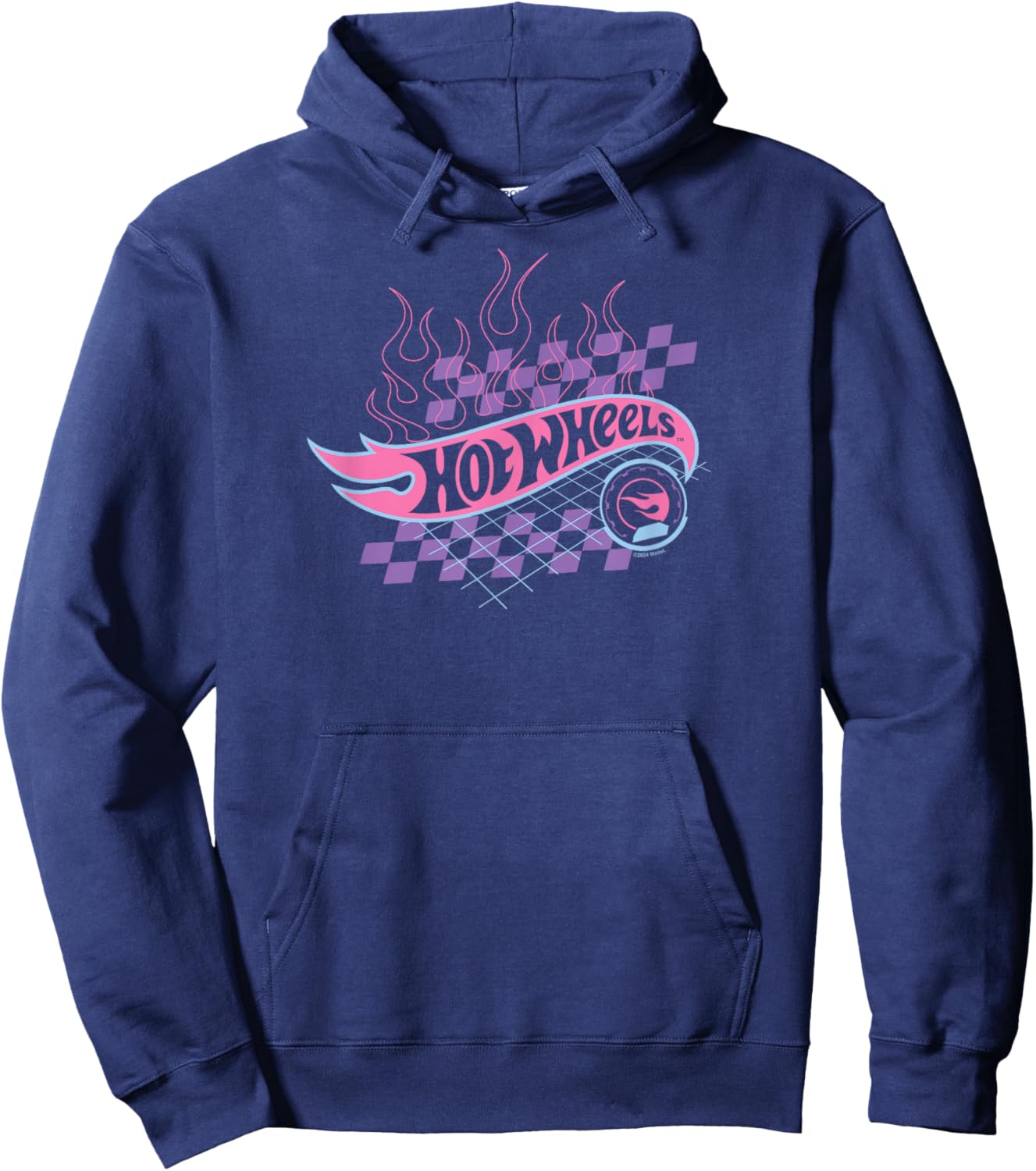 Hot Wheels - Flaming Logo With Checkered Background Hoodie - Hoodie | Navy