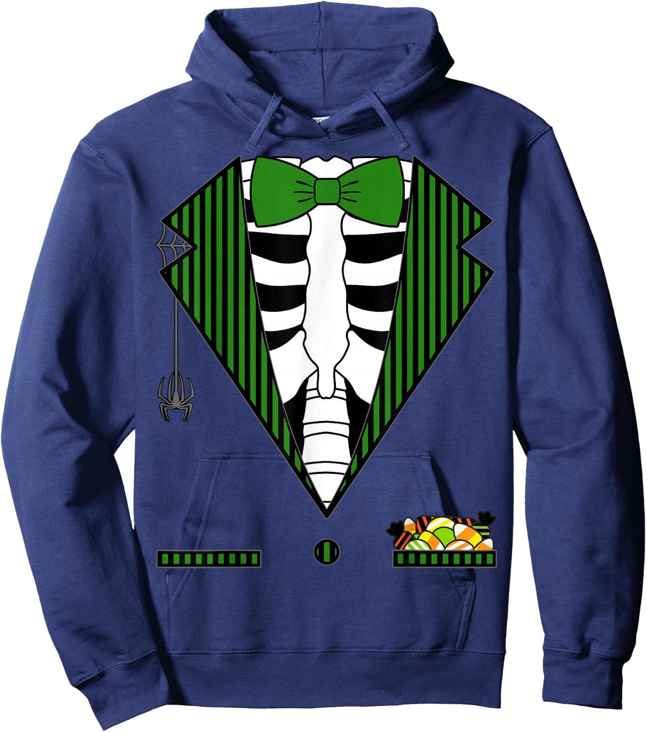 Easy Halloween Costume Shirts Green Striped Skeleton Tuxedo Hoodie - Hoodie | Navy