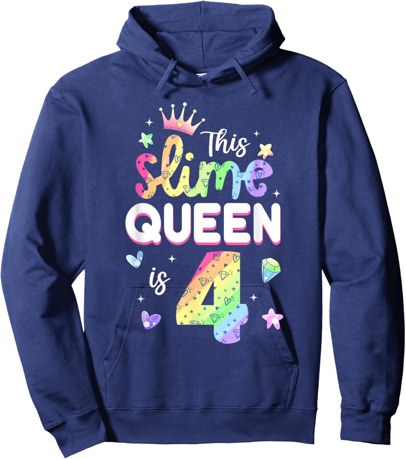 This Slime Queen Is 4 Year Old 4th Birthday Shirt For Girls Hoodie - Hoodie | Navy