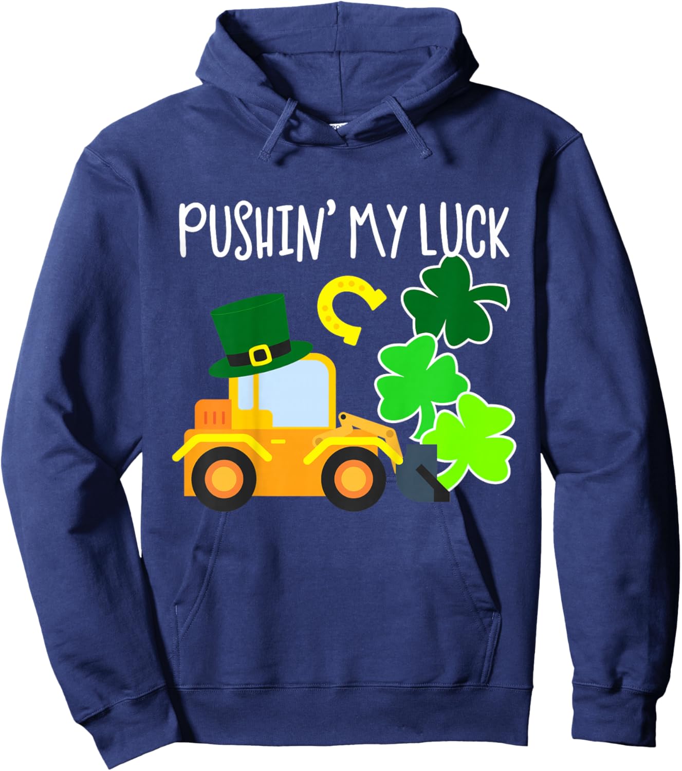 Pushing My Luck Toddler Boy Tractor St Patricks Day Truck Hoodie - Hoodie | Navy