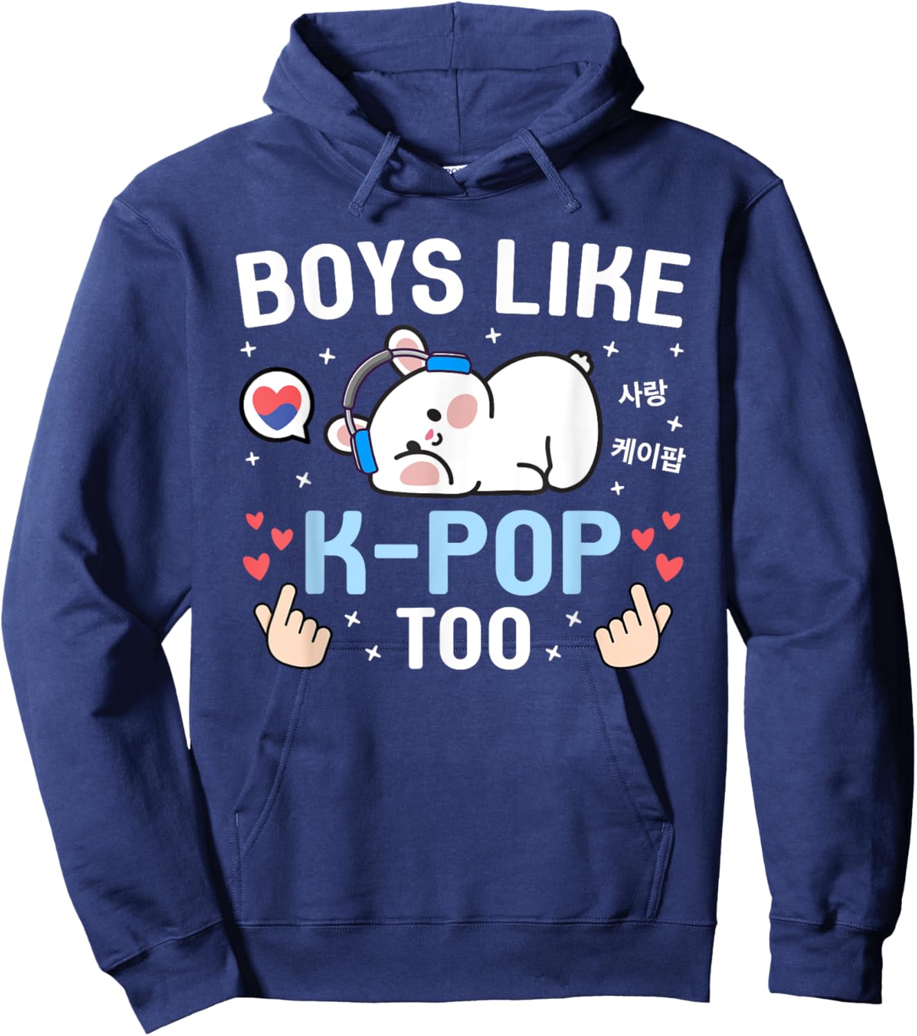 Boys Like K-Pop Too Cute Kawaii Rabbit Korean Music K-Pop Hoodie - Hoodie | Navy