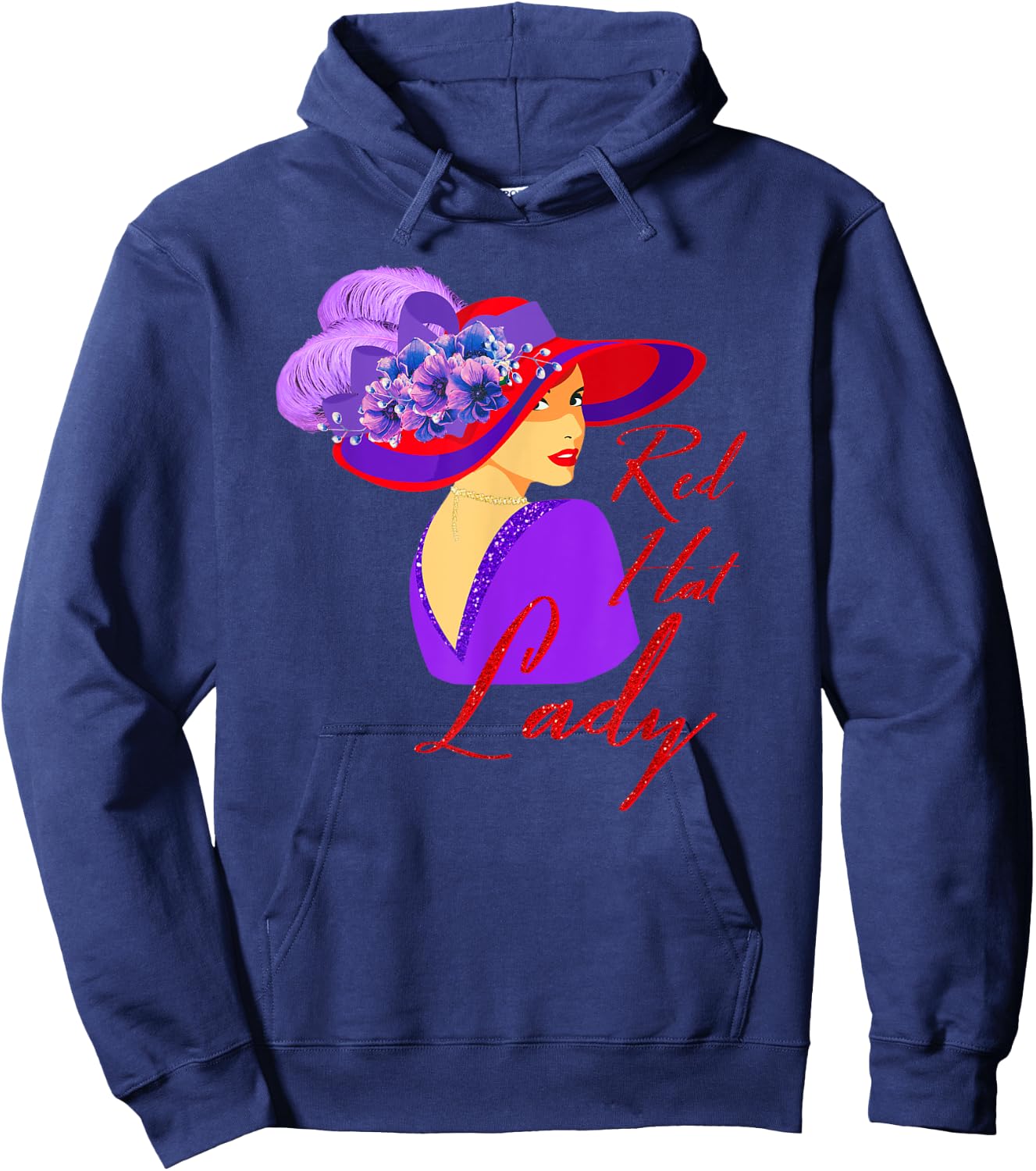 Red Hat Elegant Lady Vintage Style Hoodie - Hoodie | Navy
