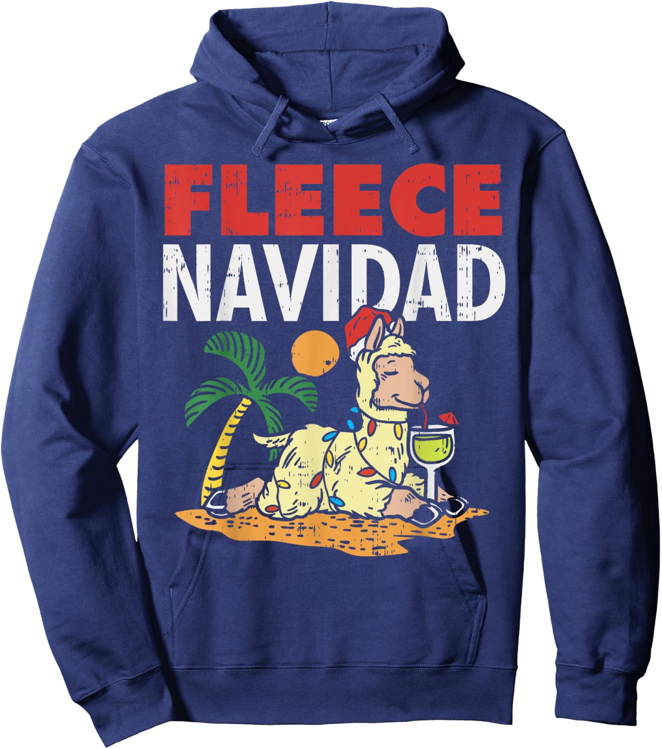 Fleece Navidad Summer Llama Funny Christmas In July Gift Hoodie - Hoodie | Navy