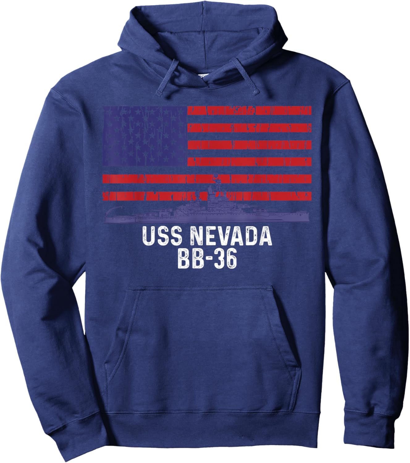 USS Nevada BB-36 Battleship Vintage American Flag Hoodie - Hoodie | Navy