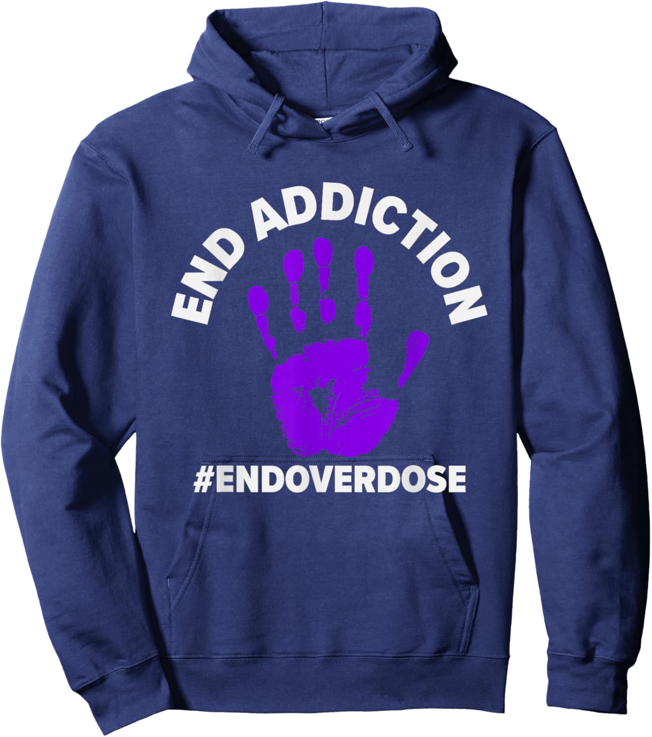 End Addiction | Purple Ribbon | Overdose Awareness Hoodie - Hoodie | Navy