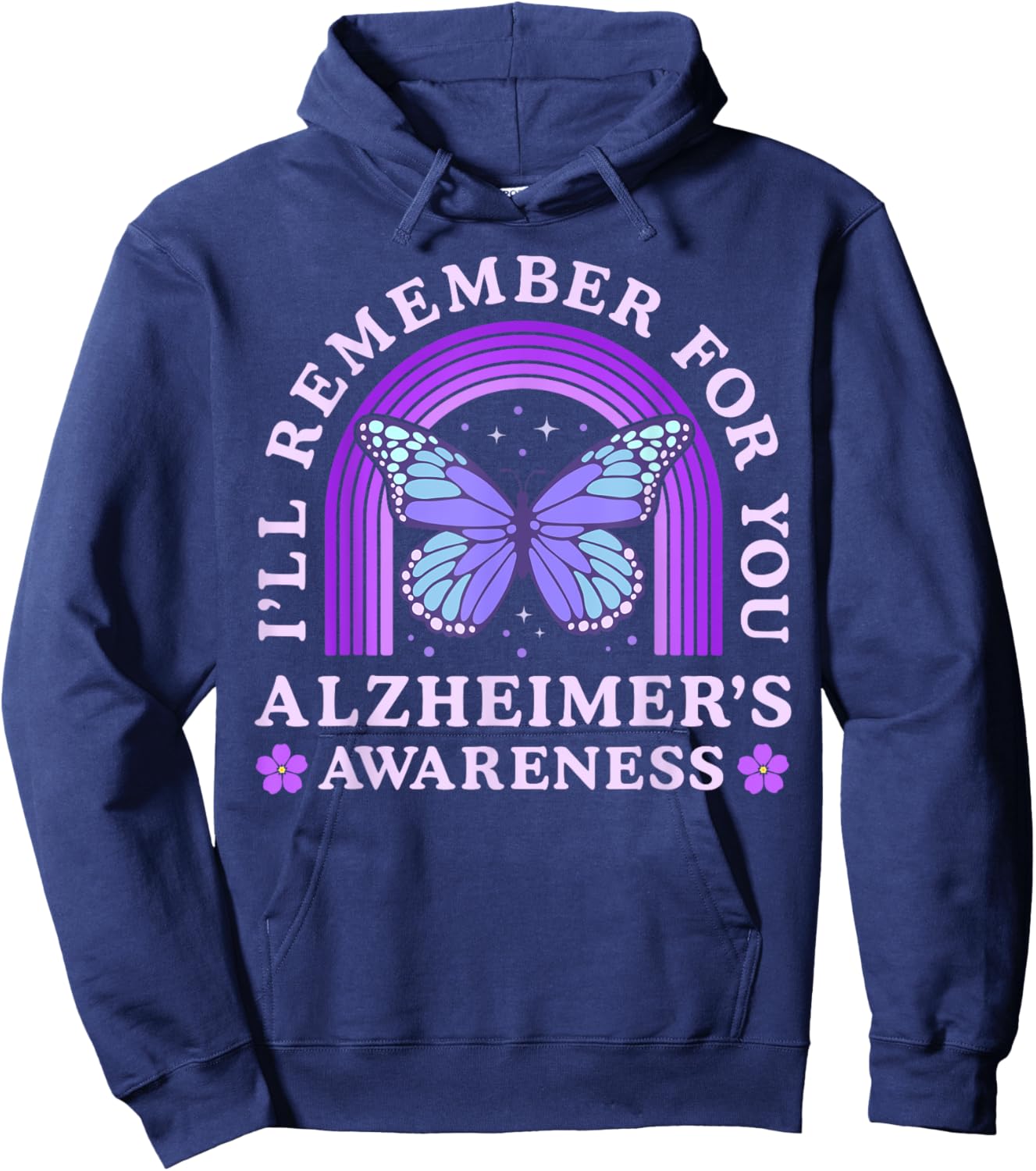 I'll Remember For You Alzheimer's Awareness Purple Butterfly Hoodie - Hoodie | Navy