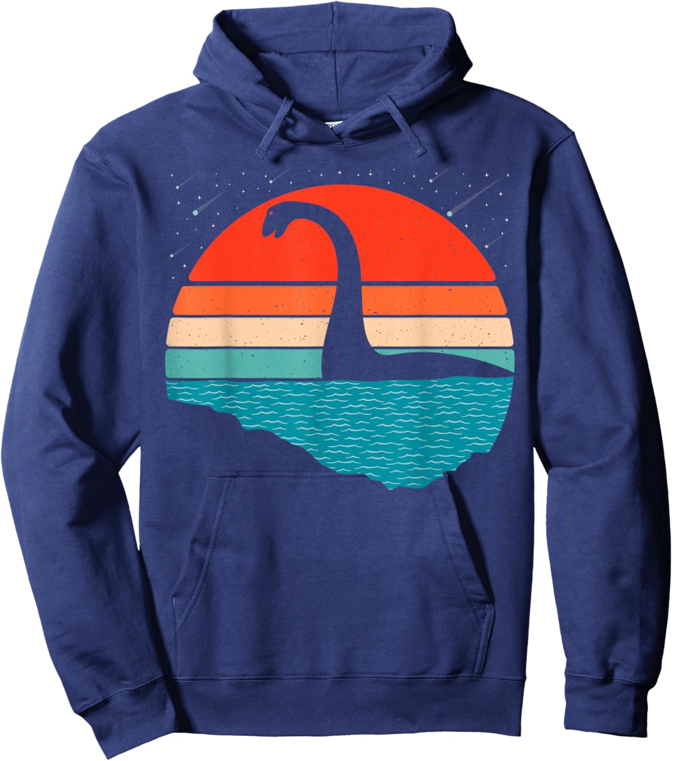 Nessie The Loch Ness Monster-Grafik, Retro-Sonnenuntergang, Loch Ness Hoodie - Hoodie | Navy