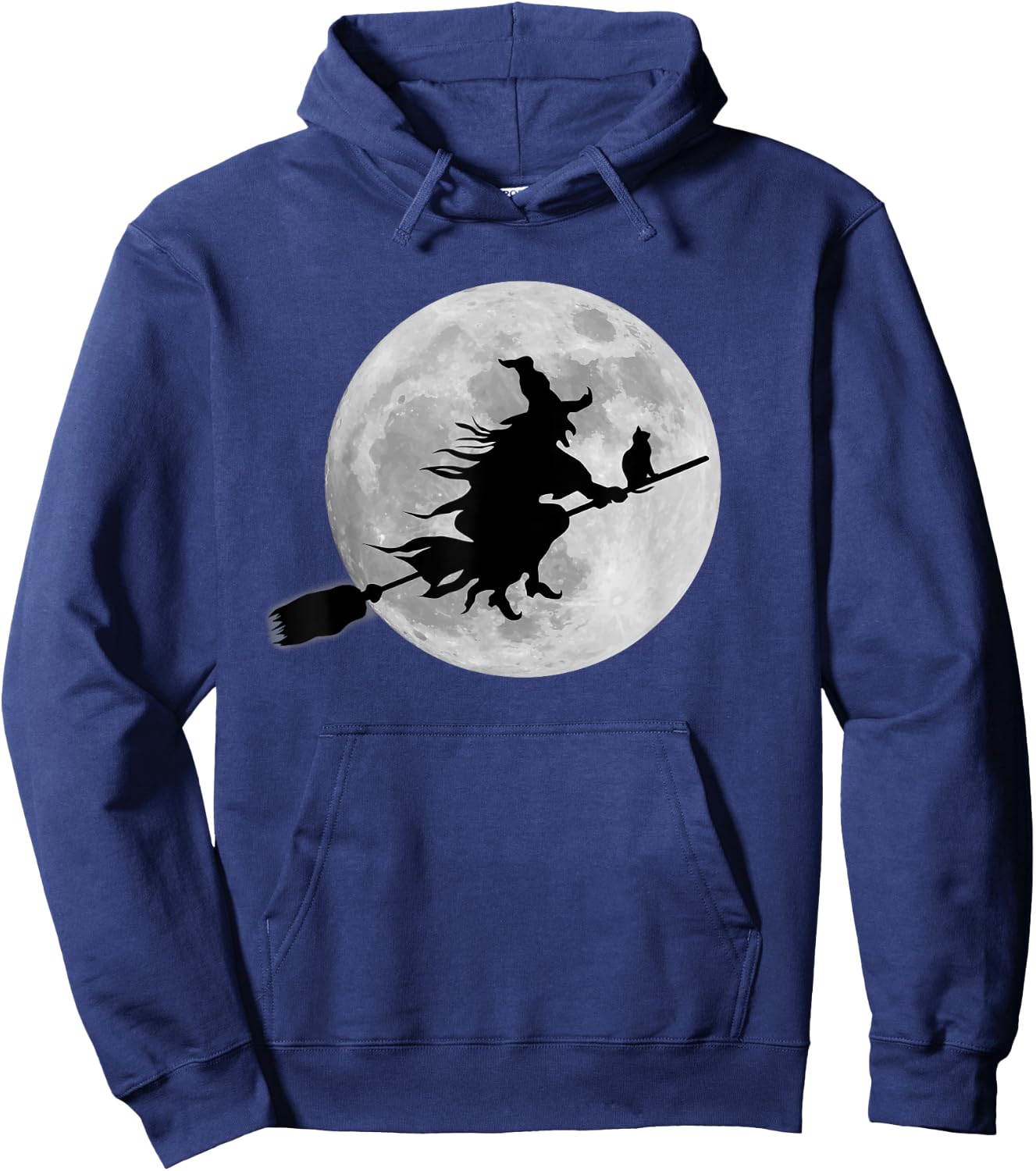 Flying Witch On Broomstick Halloween Full Moon Black Cat Women Kids Hoodie - Hoodie | Navy