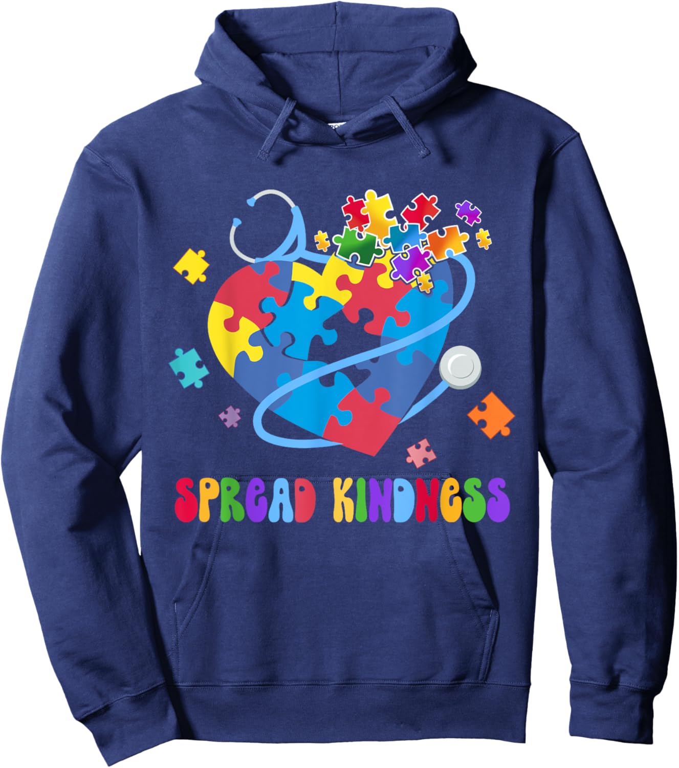Spread Kindness Autism Awareness Stethoscope Heart Nurse Hoodie - Hoodie | Navy