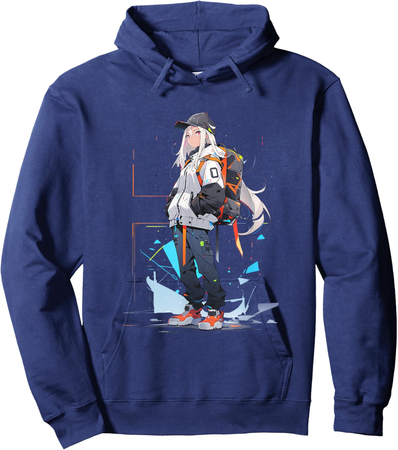 Anime Girl Anime Otaku Japanese Aesthetic | Cyberpunk Hoodie - Hoodie | Navy