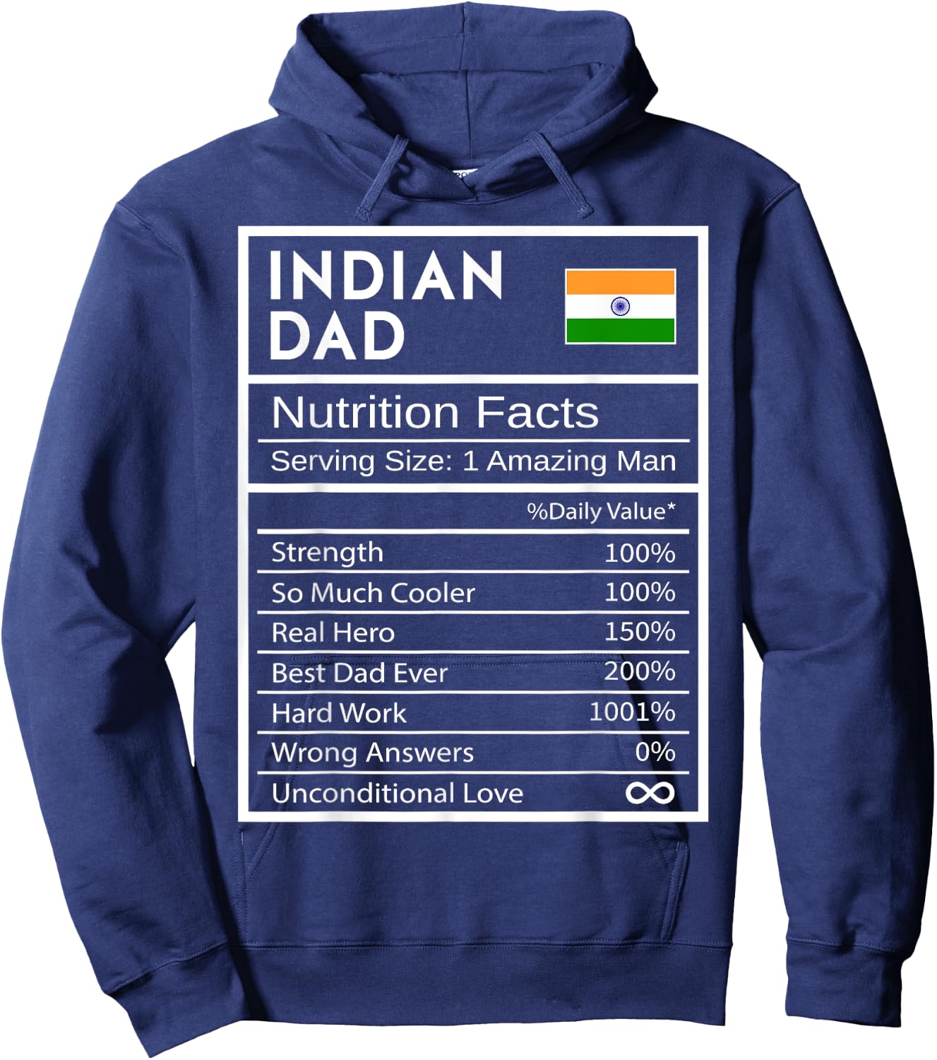 Indian Dad Nutrition Facts National Pride Gift Dad Hoodie - Hoodie | Navy