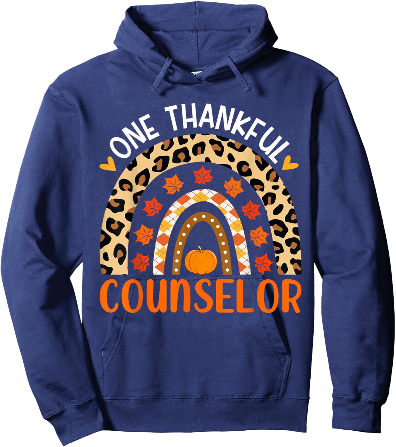 One Thankful Counselor Thanksgiving Rainbow Counselor Fall Hoodie - Hoodie | Navy