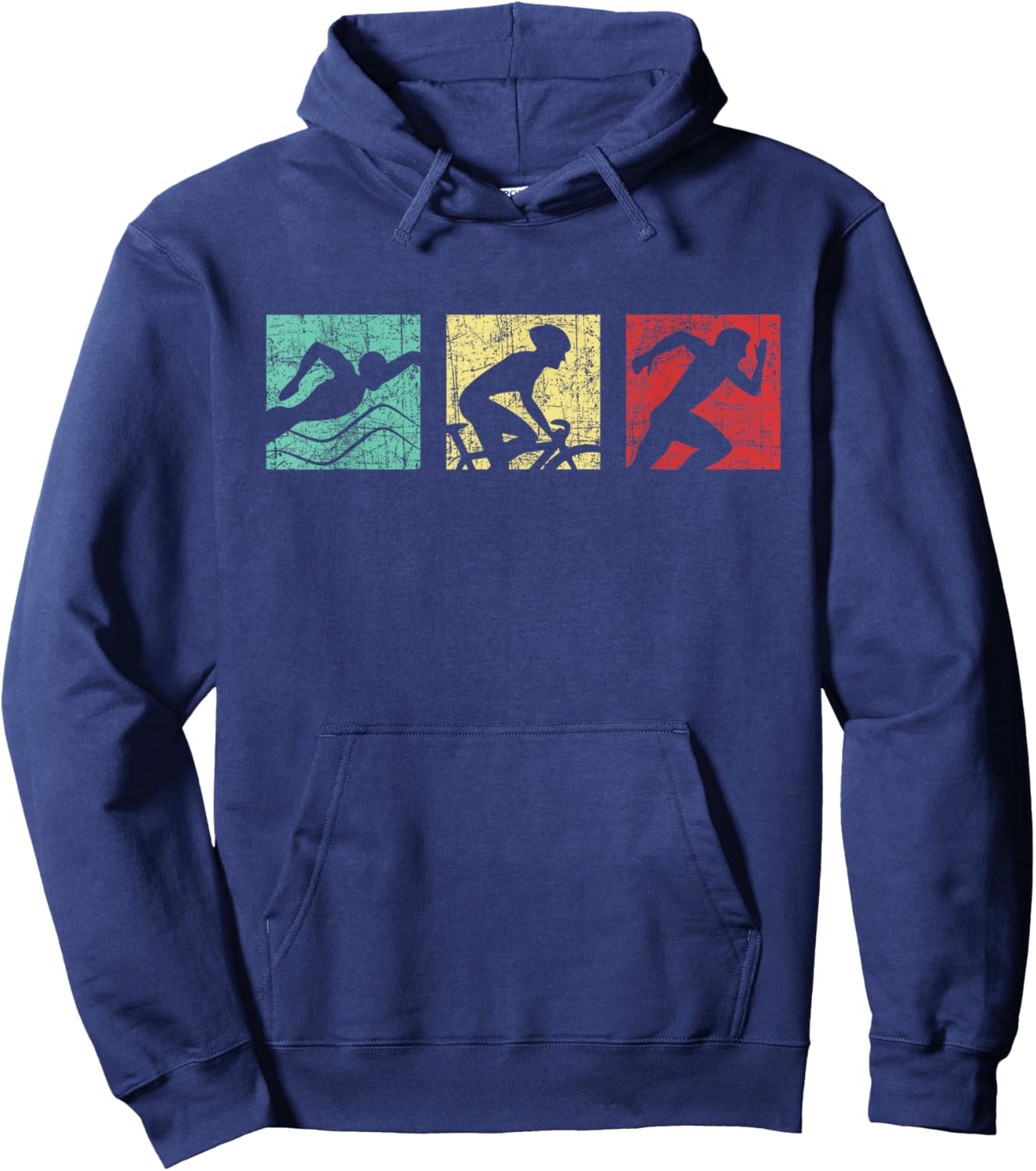 Retro Triathlon - Sports Marathoner Cycling Running Swimming Hoodie - Hoodie | Navy