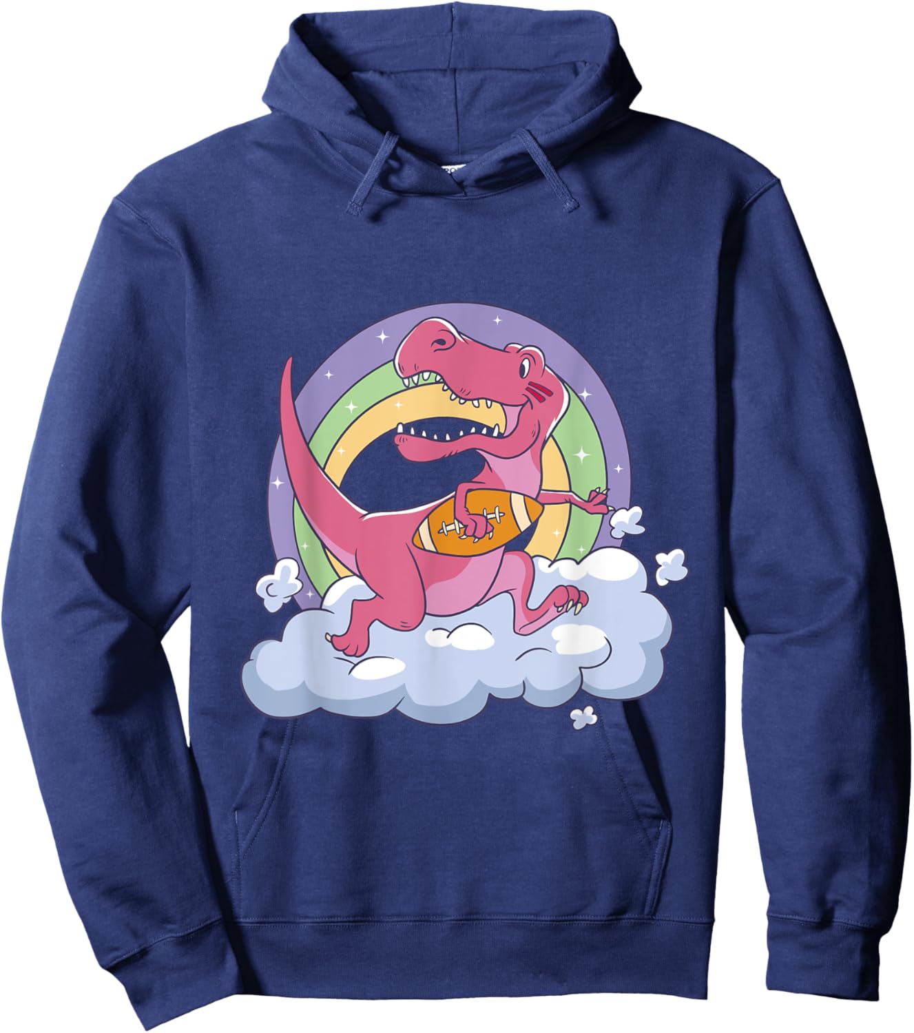 Cute T-Rex Dinosaur Playing Football Cartoon Sports Graphic Hoodie - Hoodie | Navy