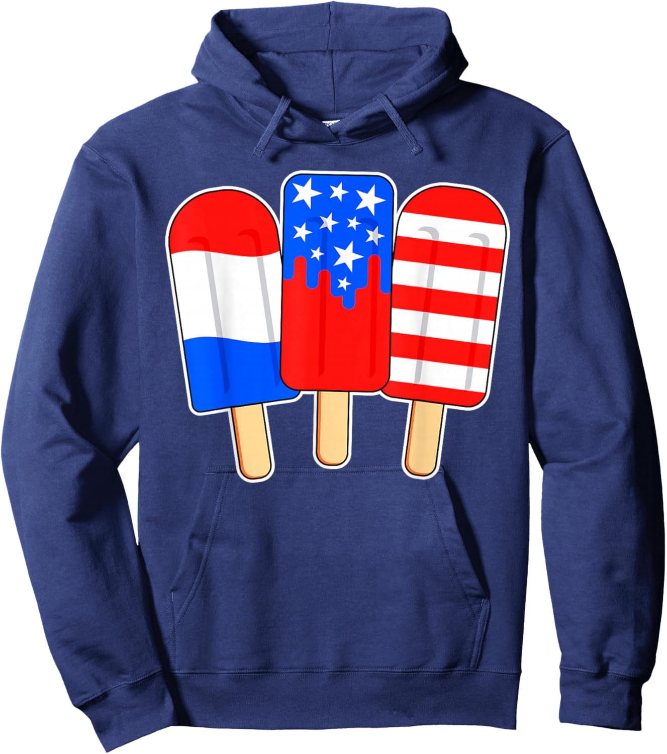 Retro Patriotic July 4th Popsicle Red White Blue Boys Girls Hoodie - Hoodie | Navy