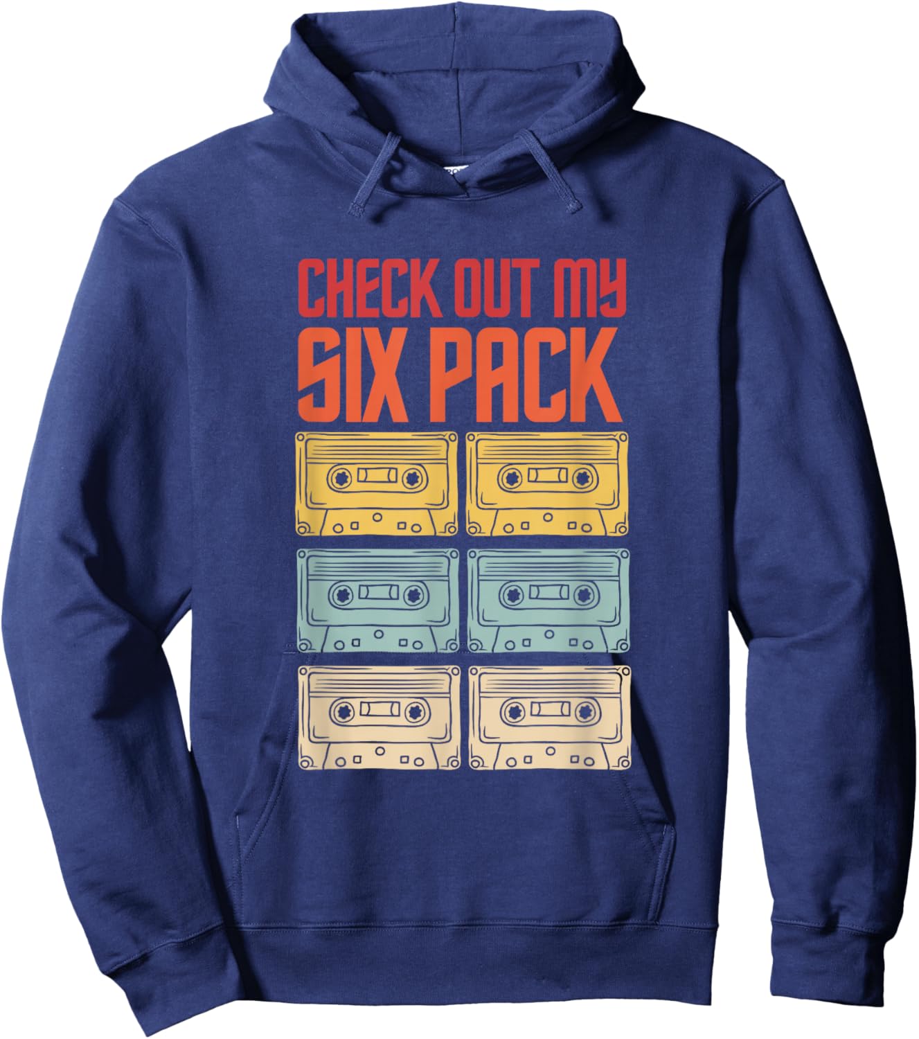 Check Out My Six Pack Old Tapes Retro Vintage Sunset Hoodie - Hoodie | Navy
