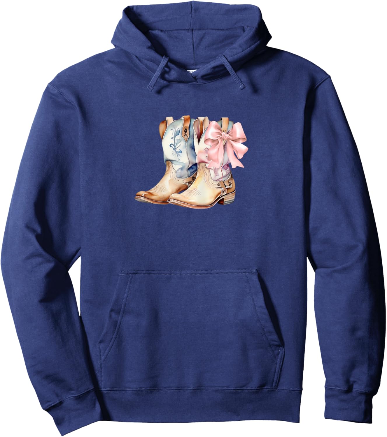 Coquette Pink Bow and Cowboy Boots, Pretty Country Hoodie - Hoodie | Navy