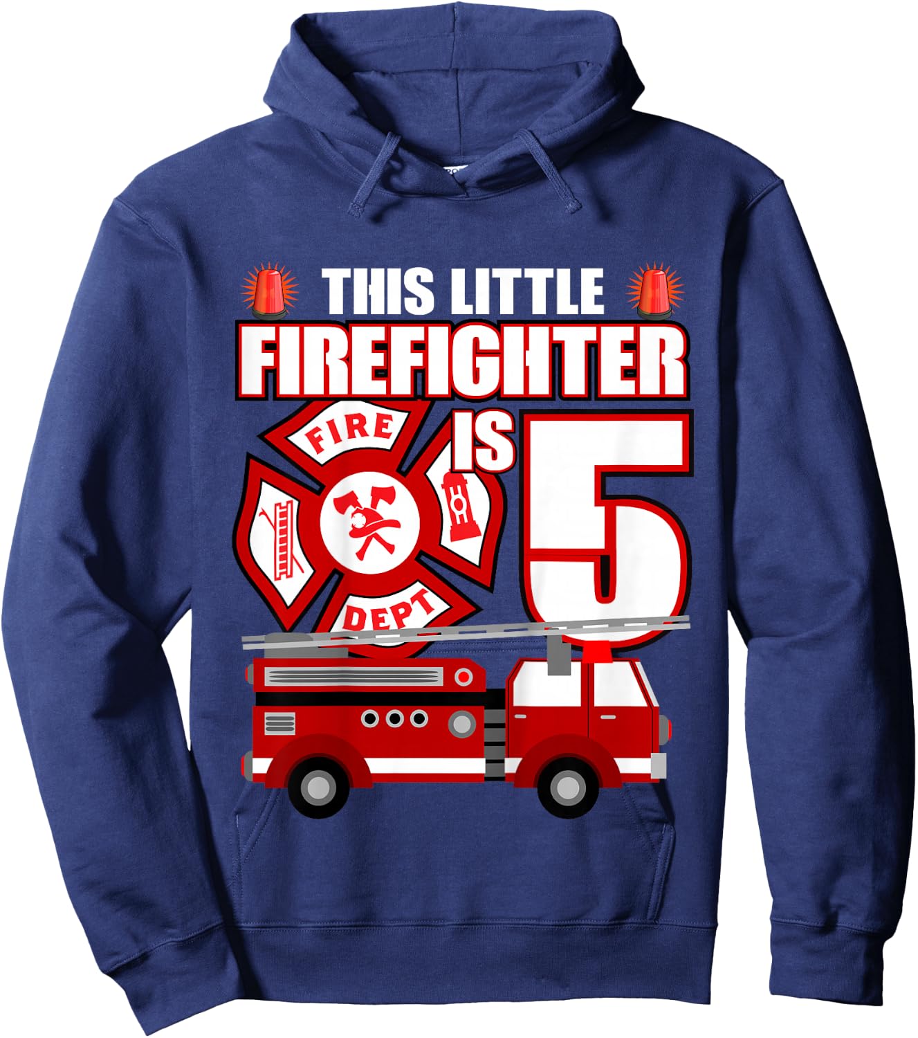 5 Year Old Firefighter Birthday Party Fire Truck 5th Gift Hoodie - Hoodie | Navy