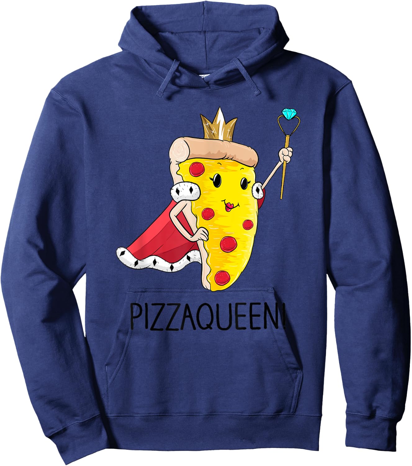 Kids Funny Pizza Queen Shirt Salami Pizza Fast Food Girl Hoodie - Hoodie | Navy