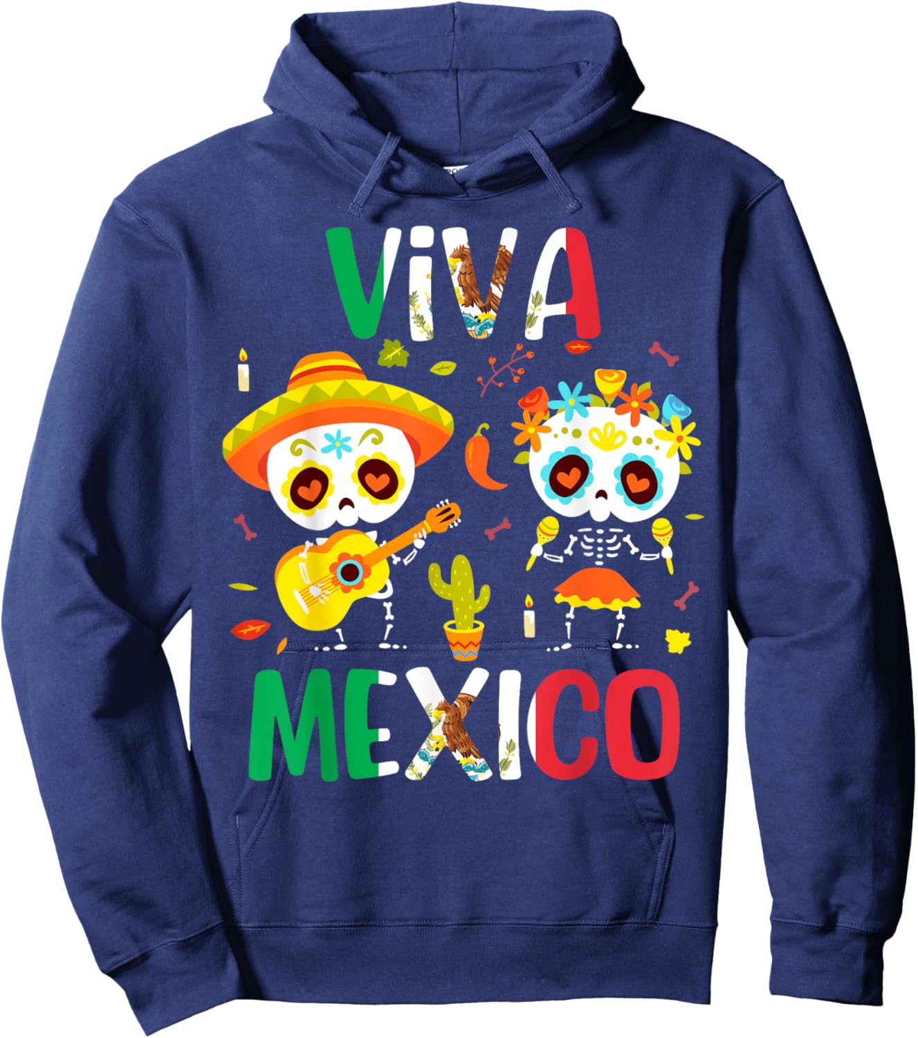 Viva Mexico Shirt Women Boys Girls Kids Mexican Flag Fiesta Hoodie - Hoodie | Navy