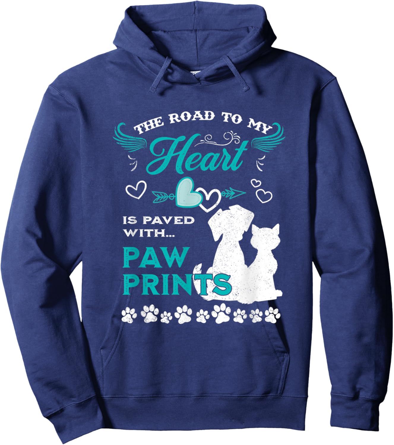 Dog Lovers The Road To My Heart Is Paved With Paw Prints Cat Women Girls Kids Hoodie - Hoodie | Navy