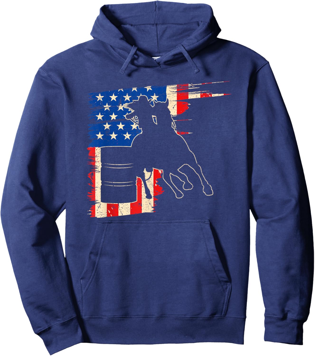 Barrel Racer American Flag, Patriotic Rodeo Barrel Racing Hoodie - Hoodie | Navy