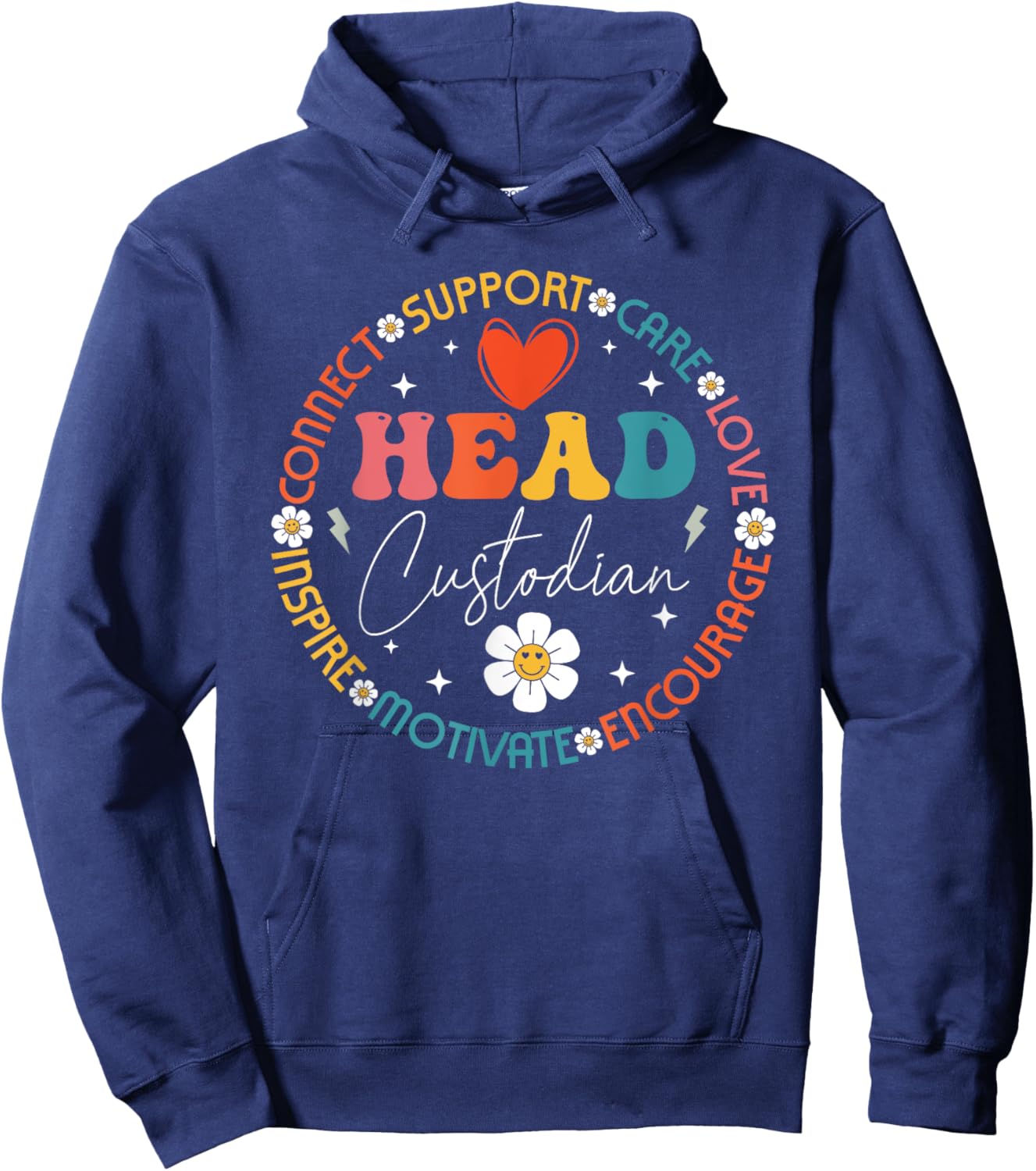 Head Custodian Appreciation Week Back to School Retro Groovy Hoodie - Hoodie | Navy