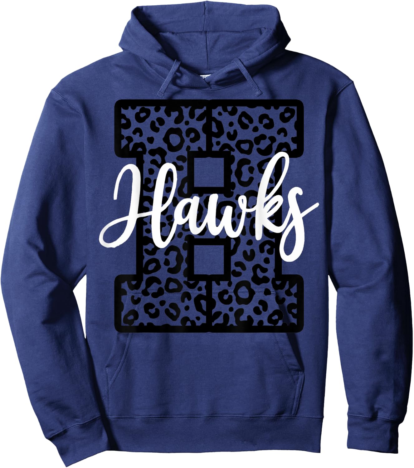 Hawks School Spirit Sport Leopard Cheer Fan Game Day Hoodie - Hoodie | Navy