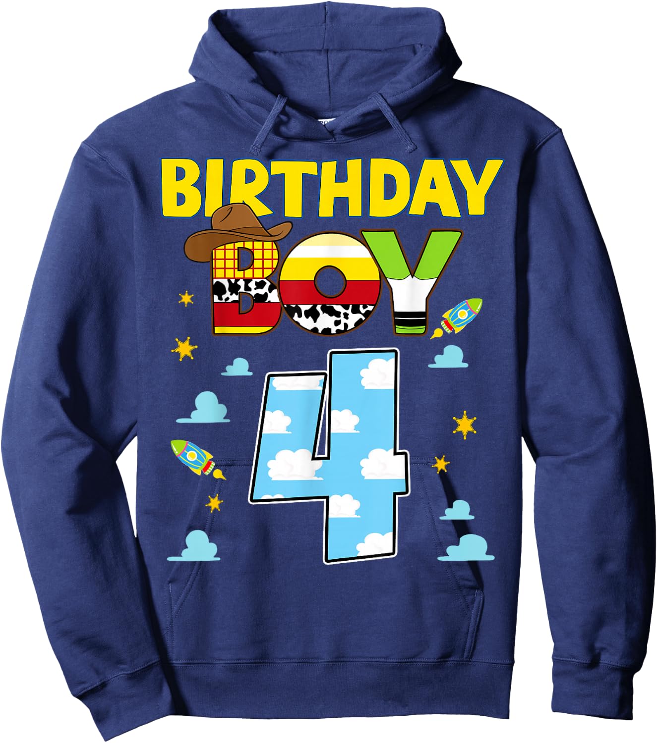 Western Family Birthday Boy Shirt 4 Cowboy 4th Birthday Hoodie - Hoodie | Navy