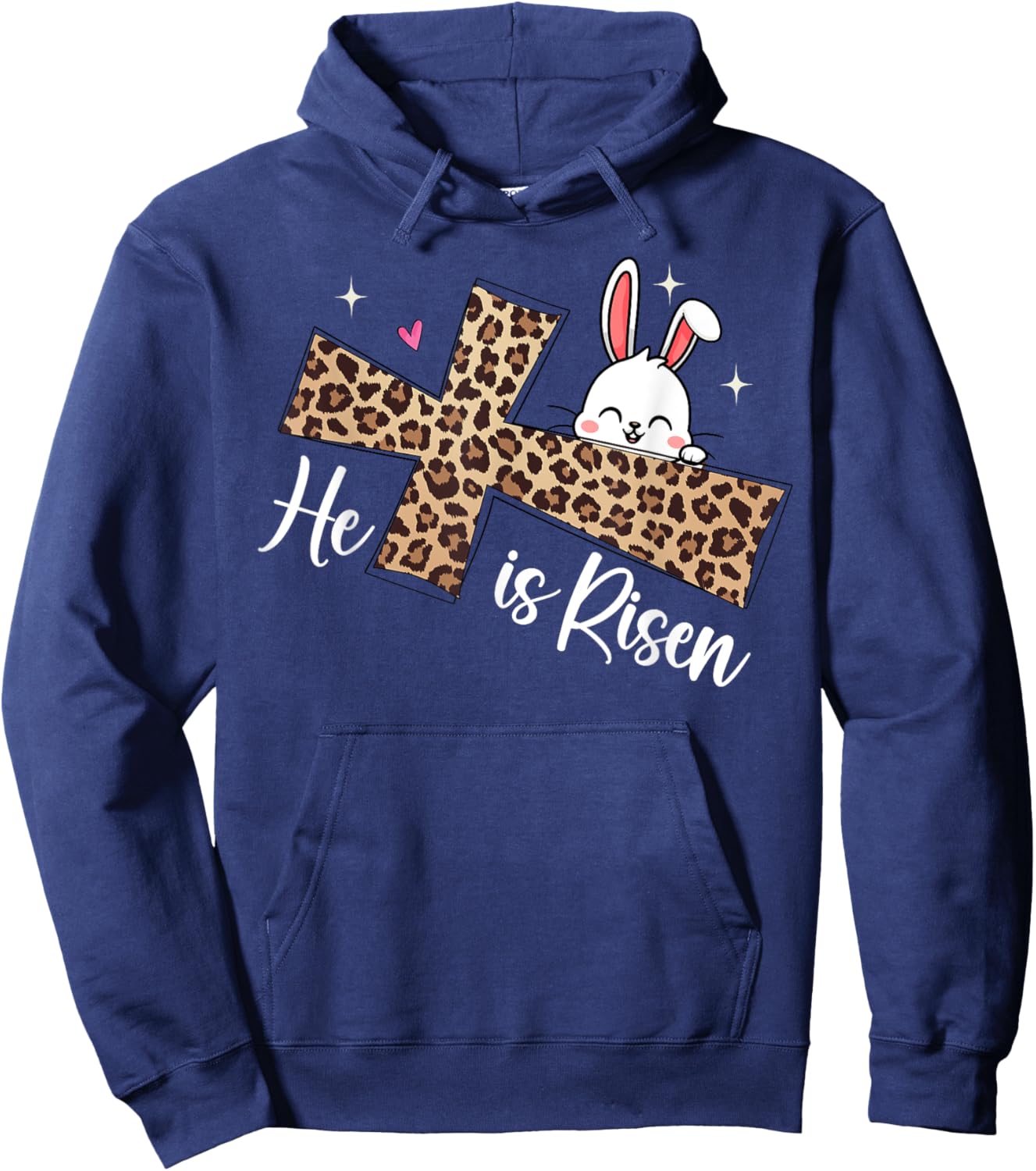 He Is Risen Leopard Cross Bunny Easter Day Christian Faith Hoodie - Hoodie | Navy