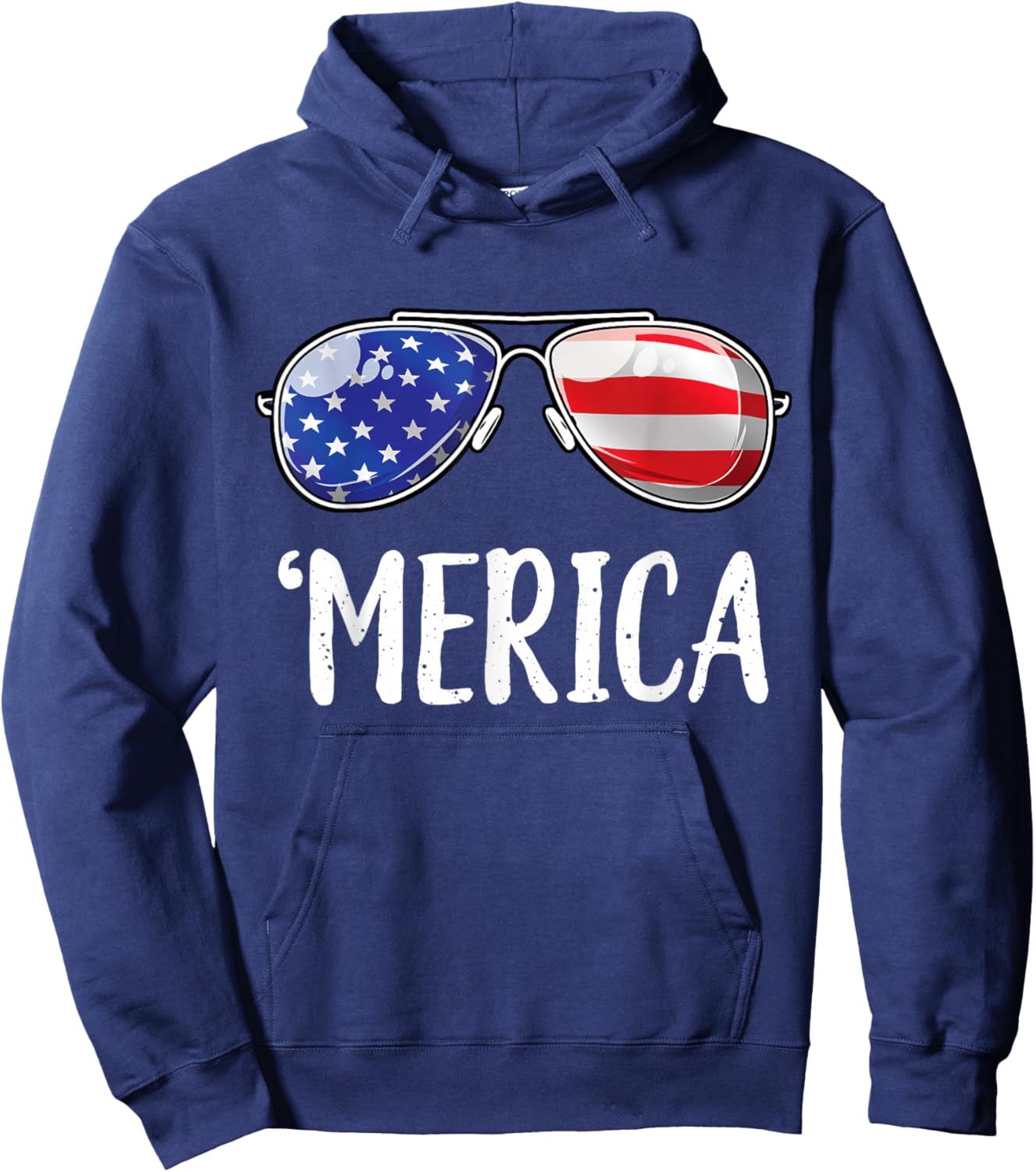 Merica Sunglasses 4th of July Men Women USA American Flag Hoodie - Hoodie | Navy