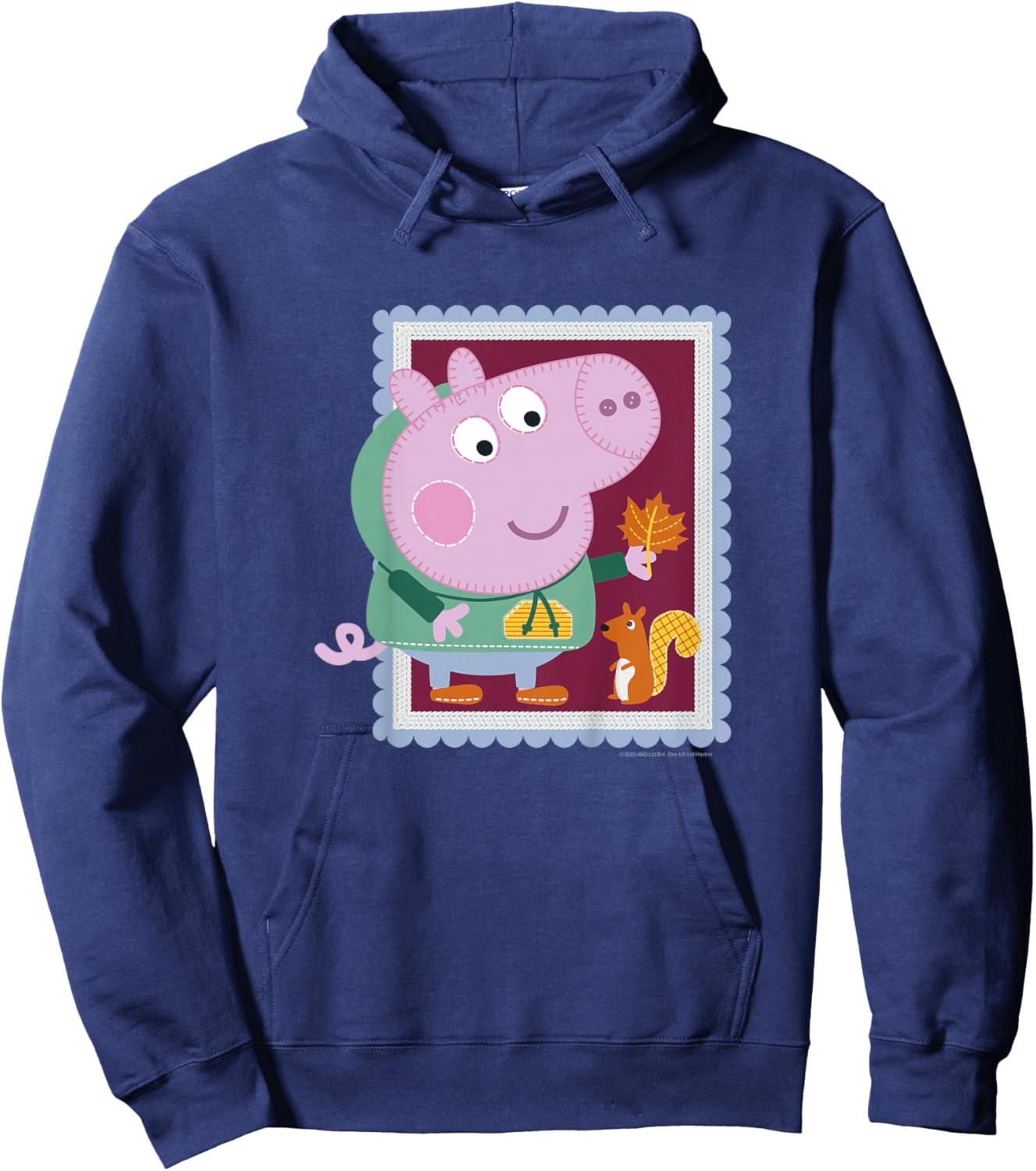 Kids Peppa Pig George & Squirrel Autumn Season Embroidered Stamp Hoodie - Hoodie | Navy