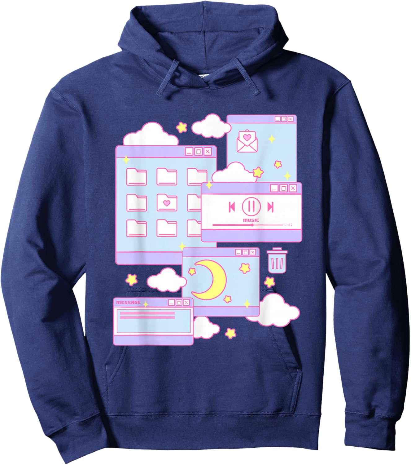 90s Grunge Kawaii E-Girl Browser Pastel Hoodie - Hoodie | Navy