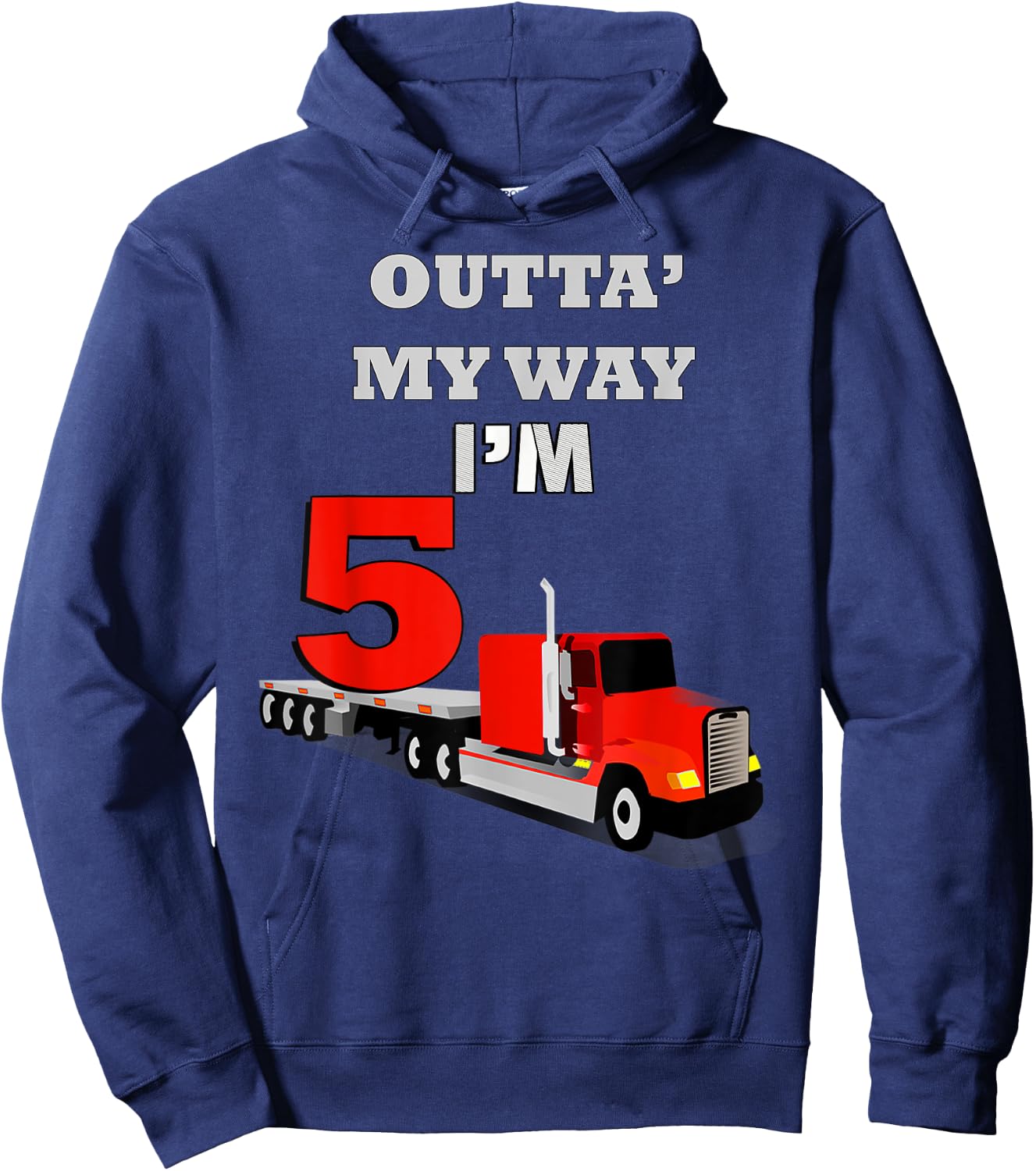 Birthday 5 yr Old Trucks Semi Truck 5th Birthday Hoodie - Hoodie | Navy