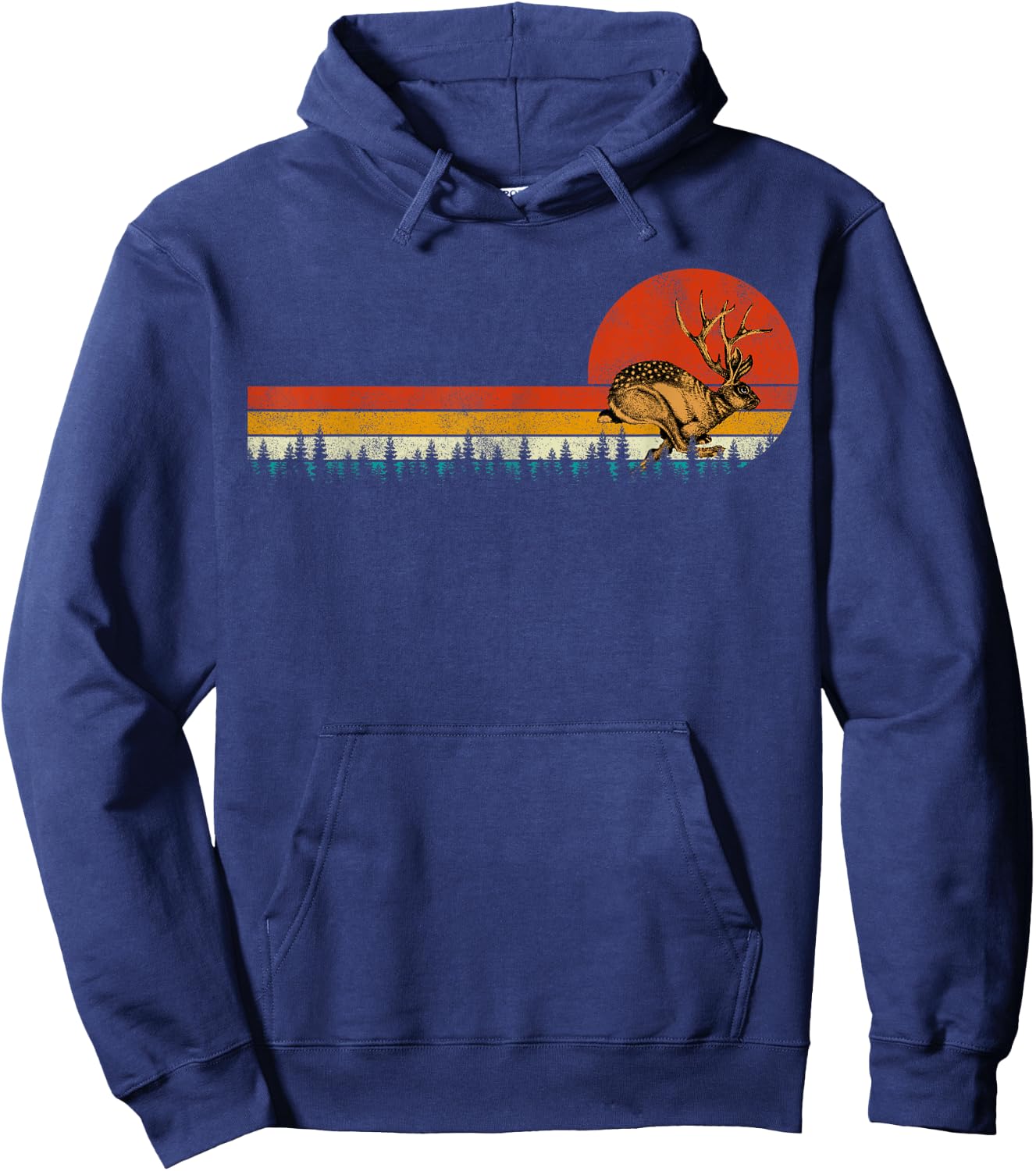 Jackrabbit Vintage Retro Sunset Pine Tree save the Jackalope Hoodie - Hoodie | Navy