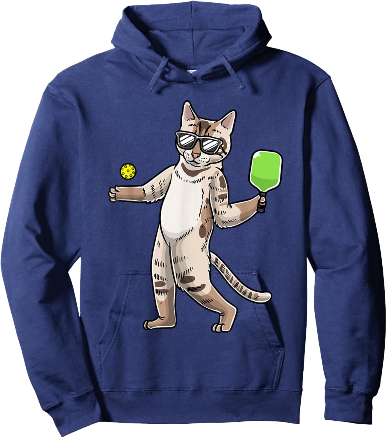 Cat Playing Pickleball Player Racket Sports Men Women Hoodie - Hoodie | Navy