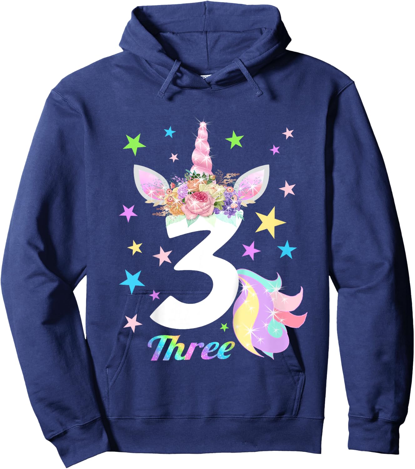 Number 3 (Three) 3 Year Old Unicorn 3rd Birthday Shirt Hoodie - Hoodie | Navy